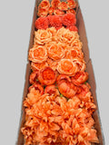 60PCS All Orange Assorted Artificial Flower Heads (AO3), Peonies, Rose, Orchids, Ping Pong Mums & Ranunculus