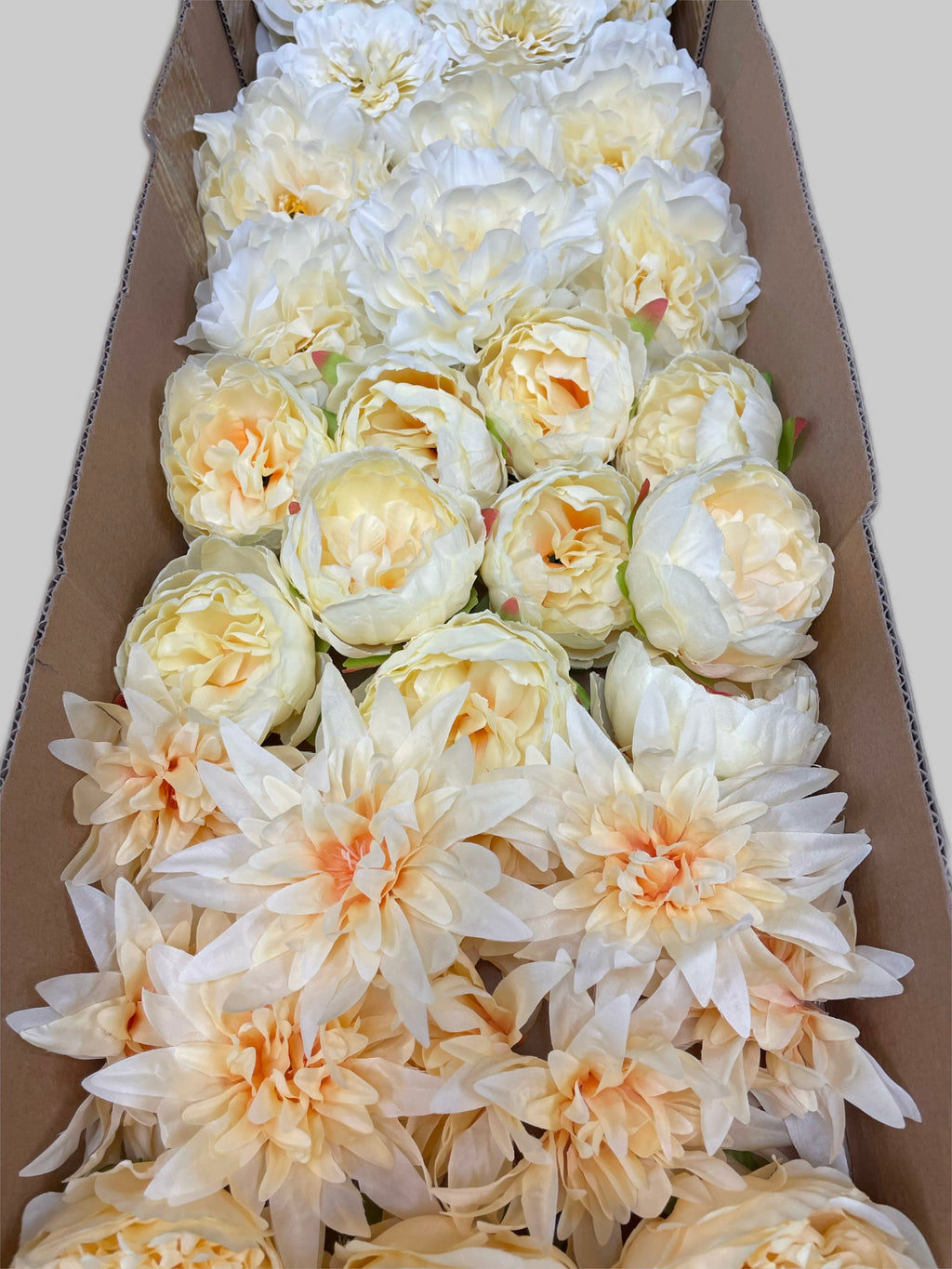 60 PCS All Yellow Assorted Artificial Flower Heads C – Peonies & Flame Chrysanthemums