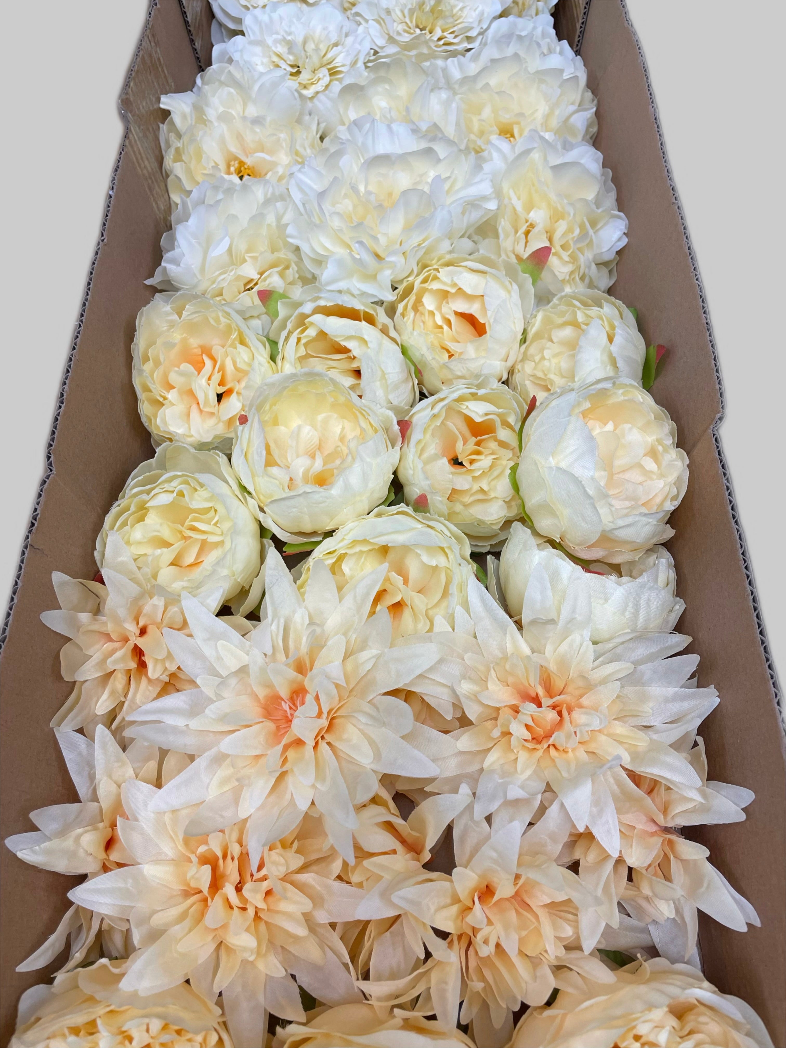60 PCS All Yellow Assorted Artificial Flower Heads C – Peonies & Flame Chrysanthemums