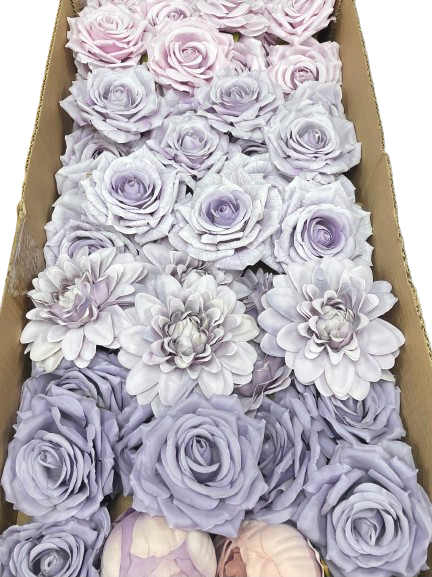 50/60 PCS All Purple Assorted Artificial Flower Heads (AZ6), Peonies, Roses & Dahlias
