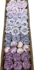 50/60 PCS All Purple Assorted Artificial Flower Heads (AZ6), Peonies, Roses & Dahlias