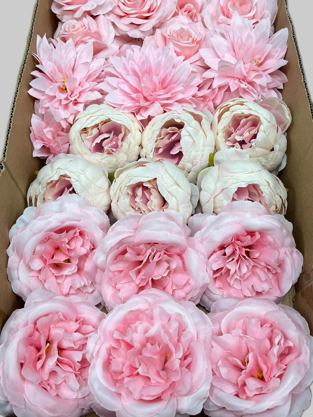 60 PCS All Pink Assorted Artificial Flower Heads (AP1AD1), Peonies, Rose, Dahlia, Carnation