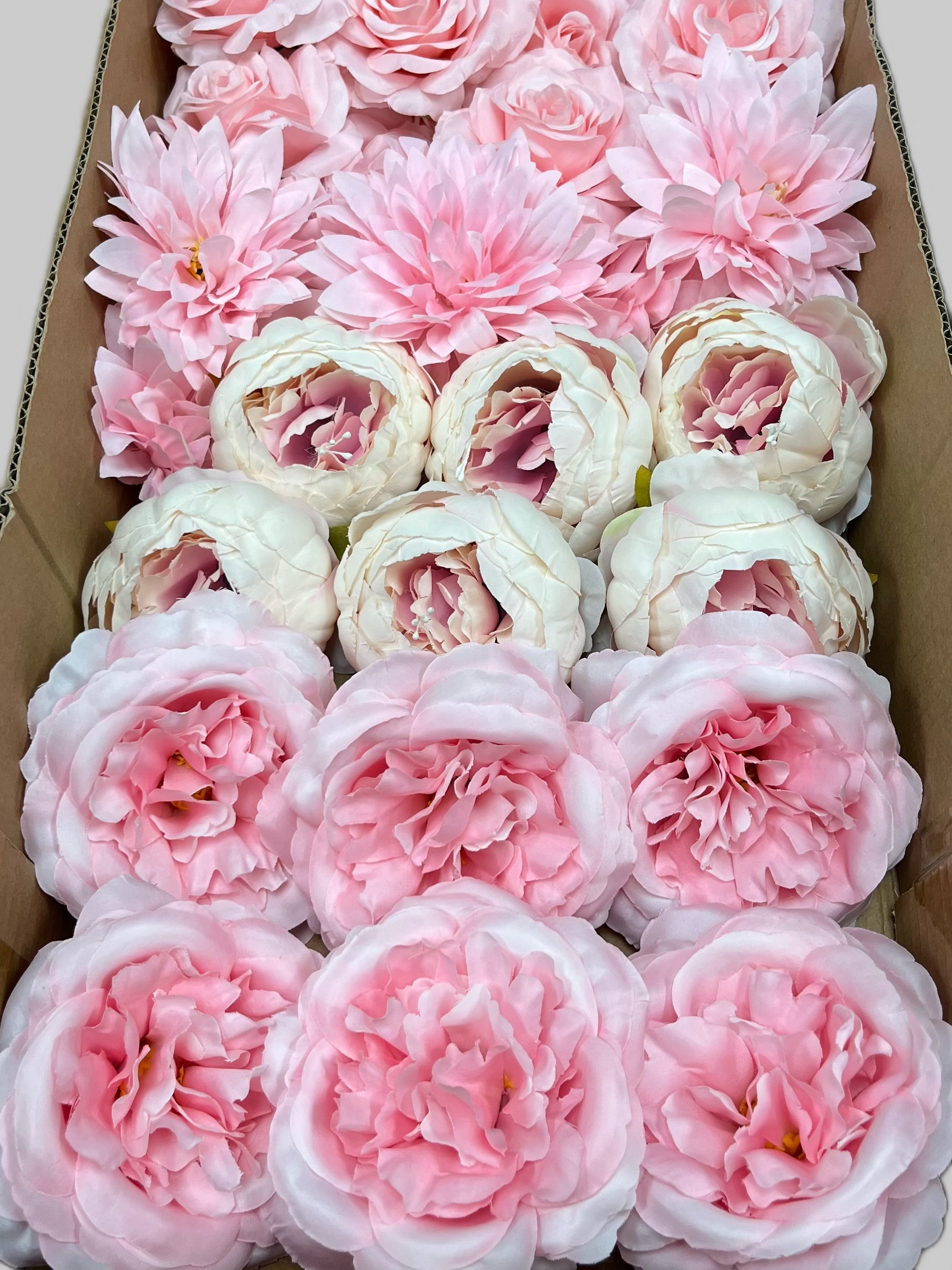 60 PCS All Pink Assorted Artificial Flower Heads (AP1AD1), Peonies, Rose, Dahlia, Carnation