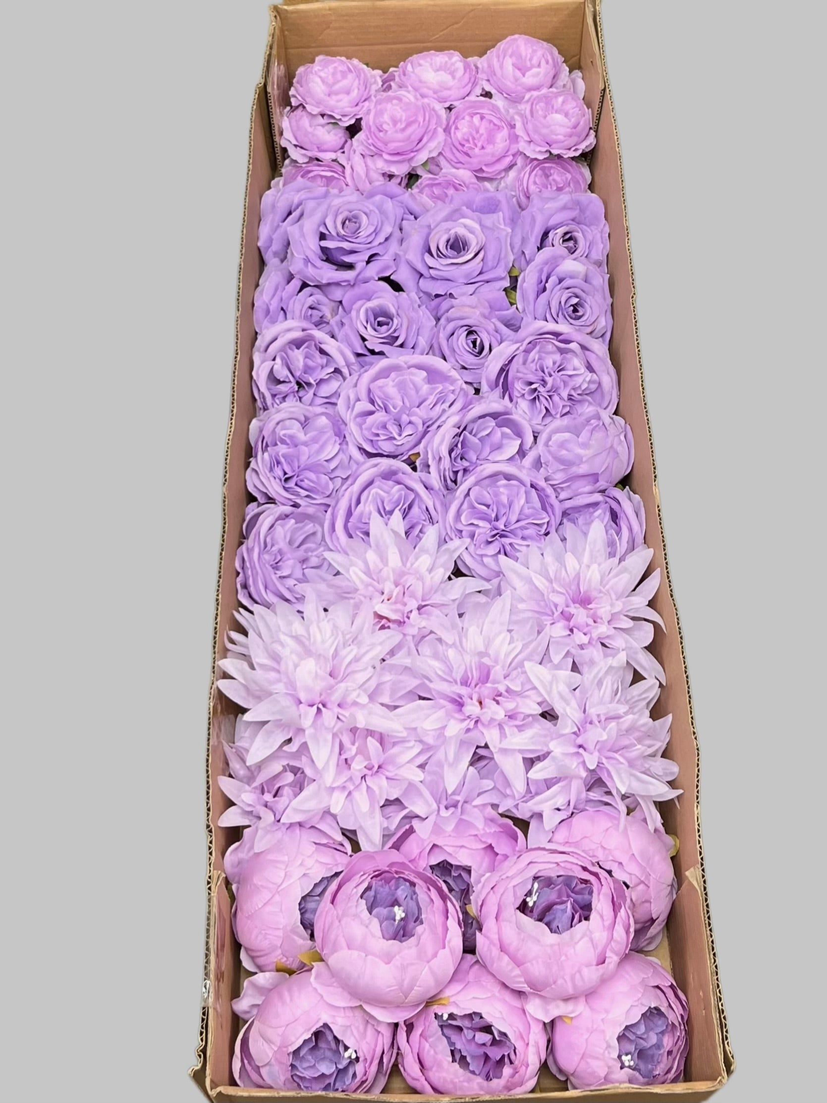 60 PCS All Purple Assorted Artificial Flower Heads A – Roses, Peonies, Flame Chrysanthemum & Ranunculus