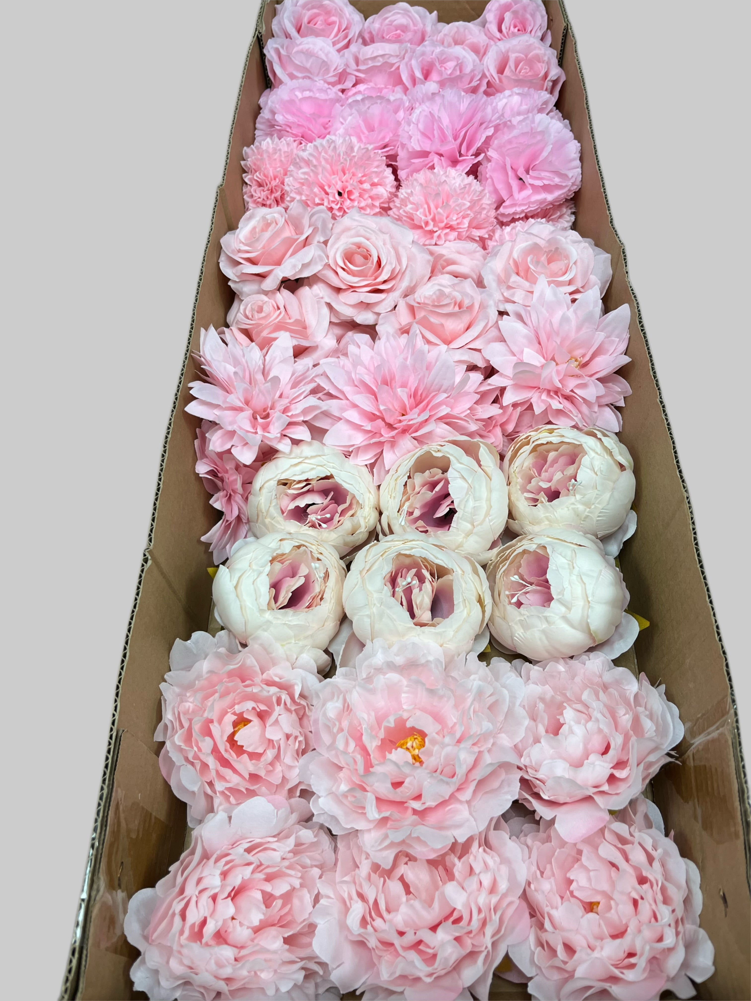 60 PCS All Pink Assorted Artificial Flower Heads (AP1AD3), Peonies, Rose, Dahlia, Carnation