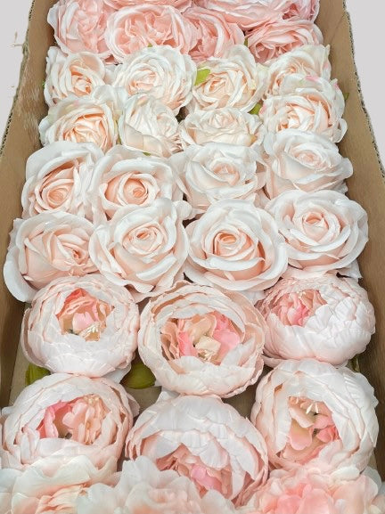 50/60 PCS All Pink Assorted Artificial Flower Heads (AP6), Peonies, Rose, Carnations & Full Bloom Peonies