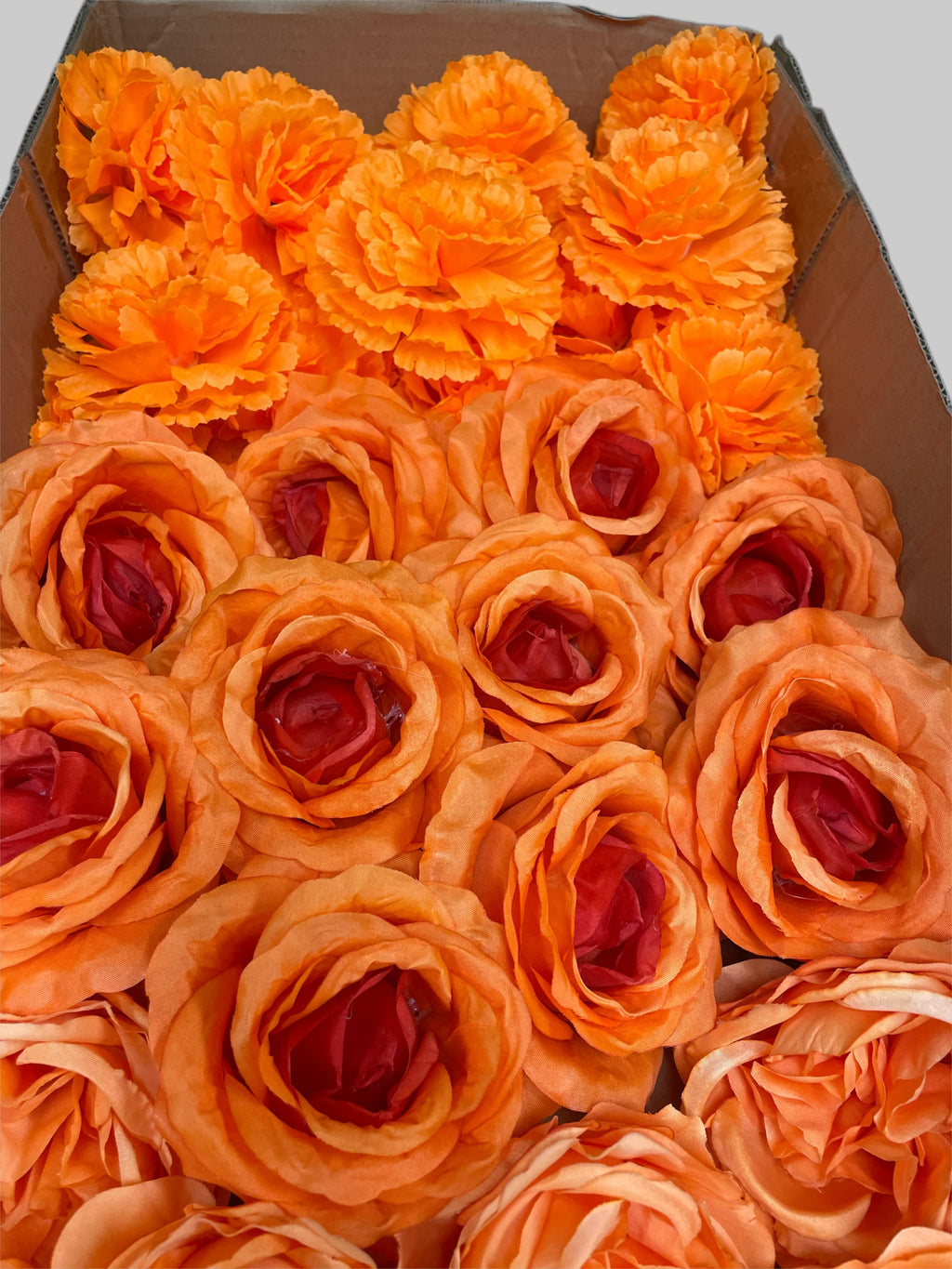 60PCS All Orange Assorted Artificial Flower Heads (AO1), Peonies, Rose, Dahlia, Carnation