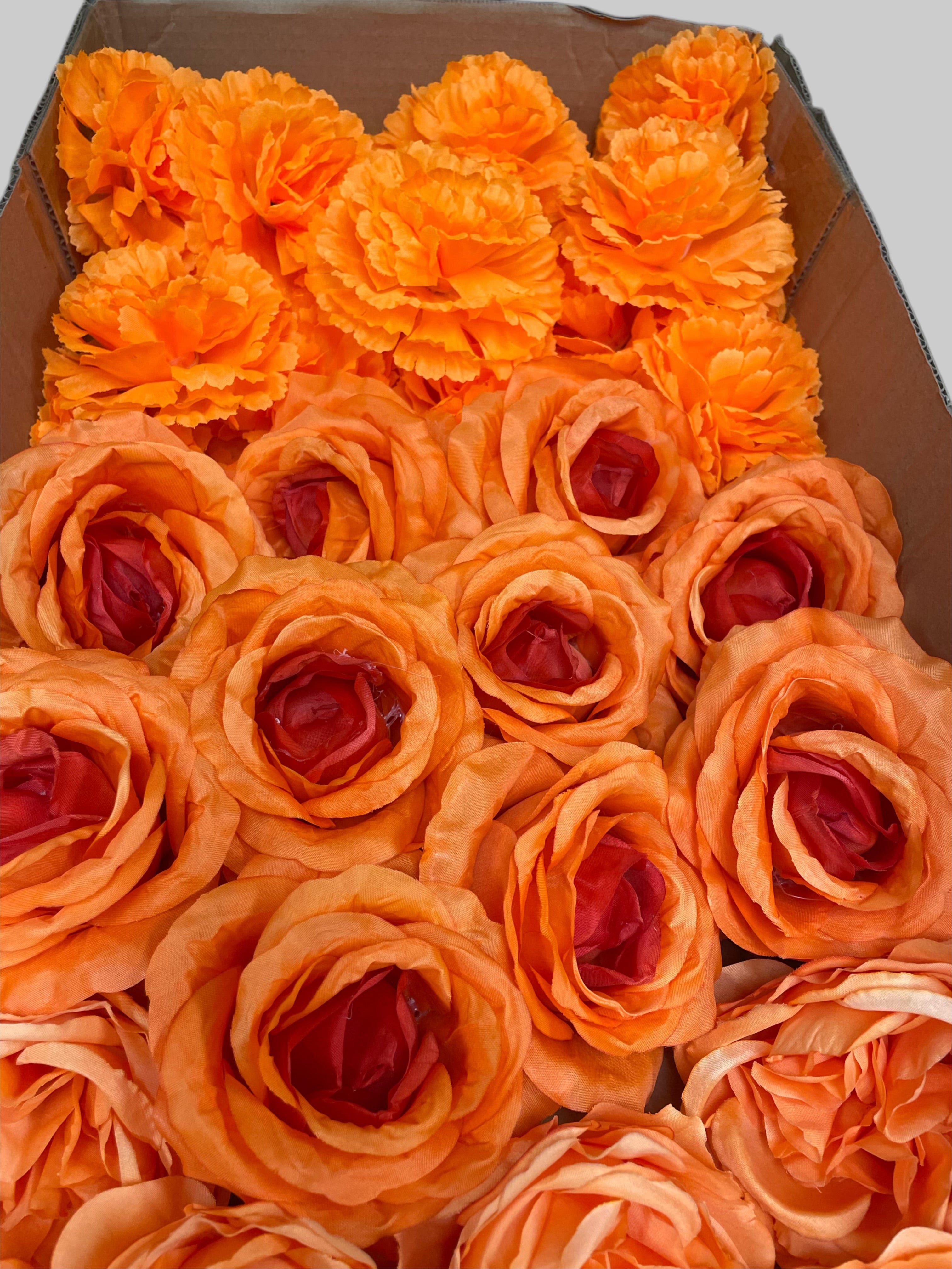 60PCS All Orange Assorted Artificial Flower Heads (AO1), Peonies, Rose, Dahlia, Carnation
