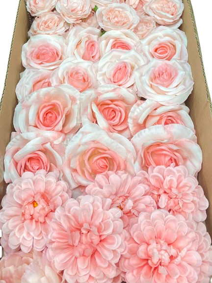 50/60 PCS All Pink Assorted Artificial Flower Heads (AP7), Peonies, Rose, Ranunculus & Dahlias