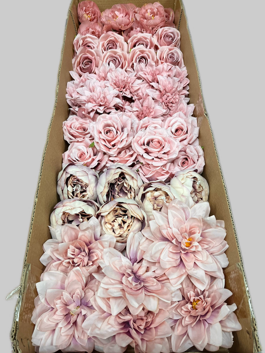60 PCS All Dusty Blush Pink & Dusty Mauve Assorted Artificial Flower Heads (AD1), Peonies, Rose & Dahlias