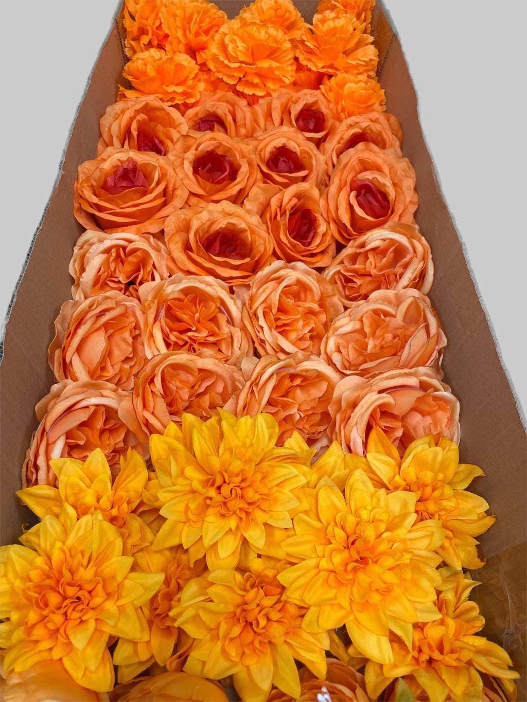 60PCS All Orange Assorted Artificial Flower Heads (AO1), Peonies, Rose, Dahlia, Carnation