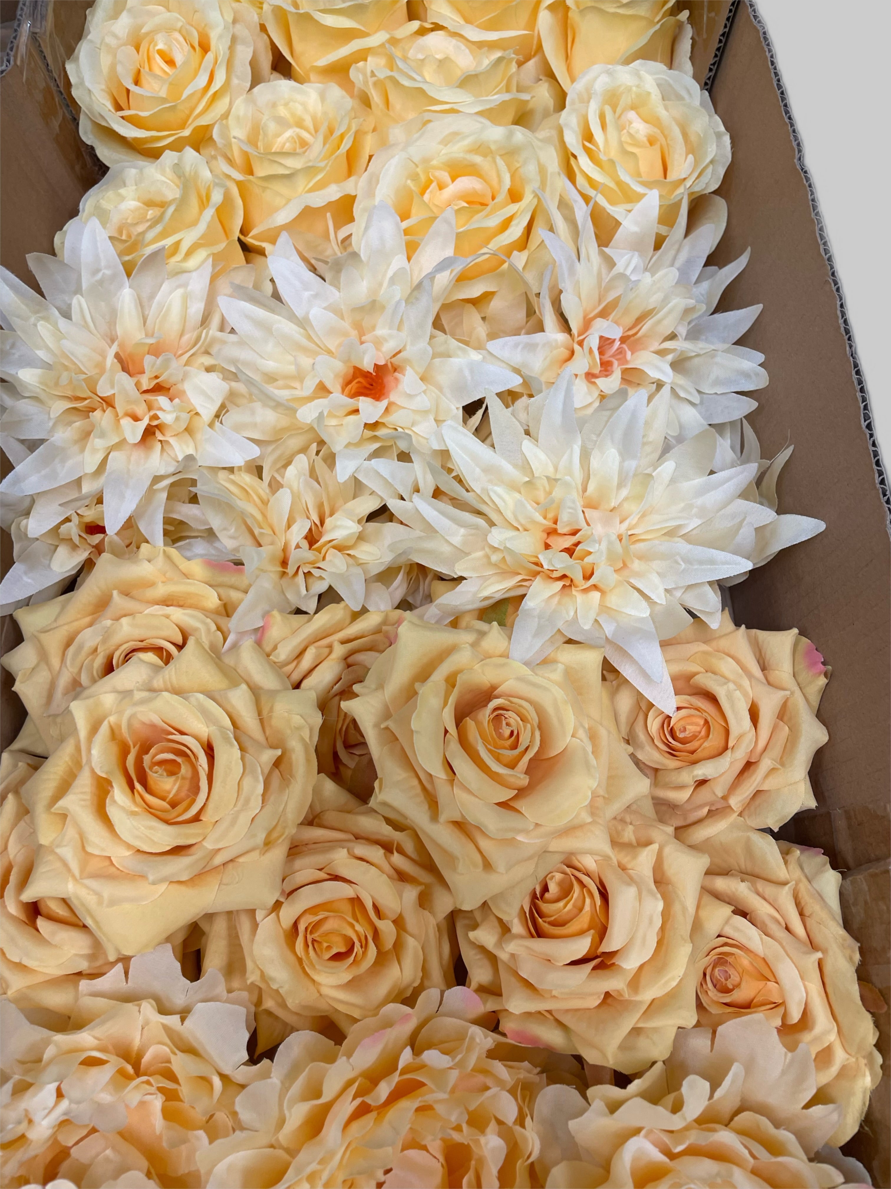 60 PCS All Yellow Assorted Artificial Flower Heads B – Roses, Peonies & Dahlias