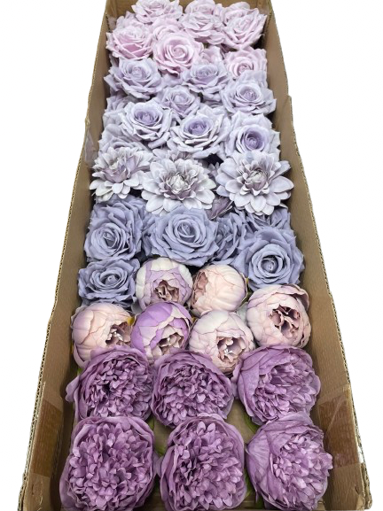 50/60 PCS All Purple Assorted Artificial Flower Heads (AZ6), Peonies, Roses & Dahlias