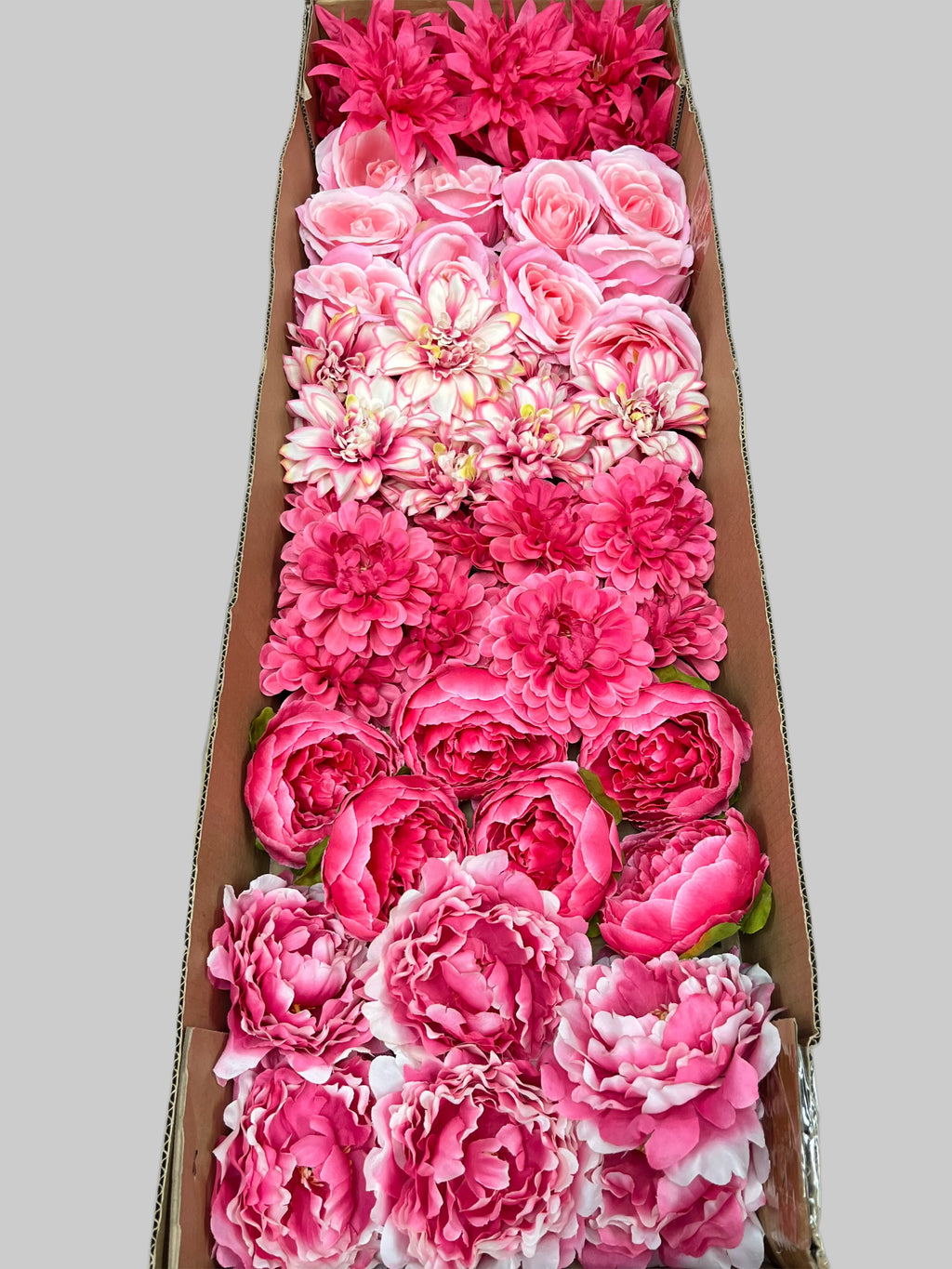 60 PCS Artificial Flower Heads (AS10), Hot Pink & Pink Mixed Flower - Roses, Peonies, Dahlias & Flame Chrysanthemums