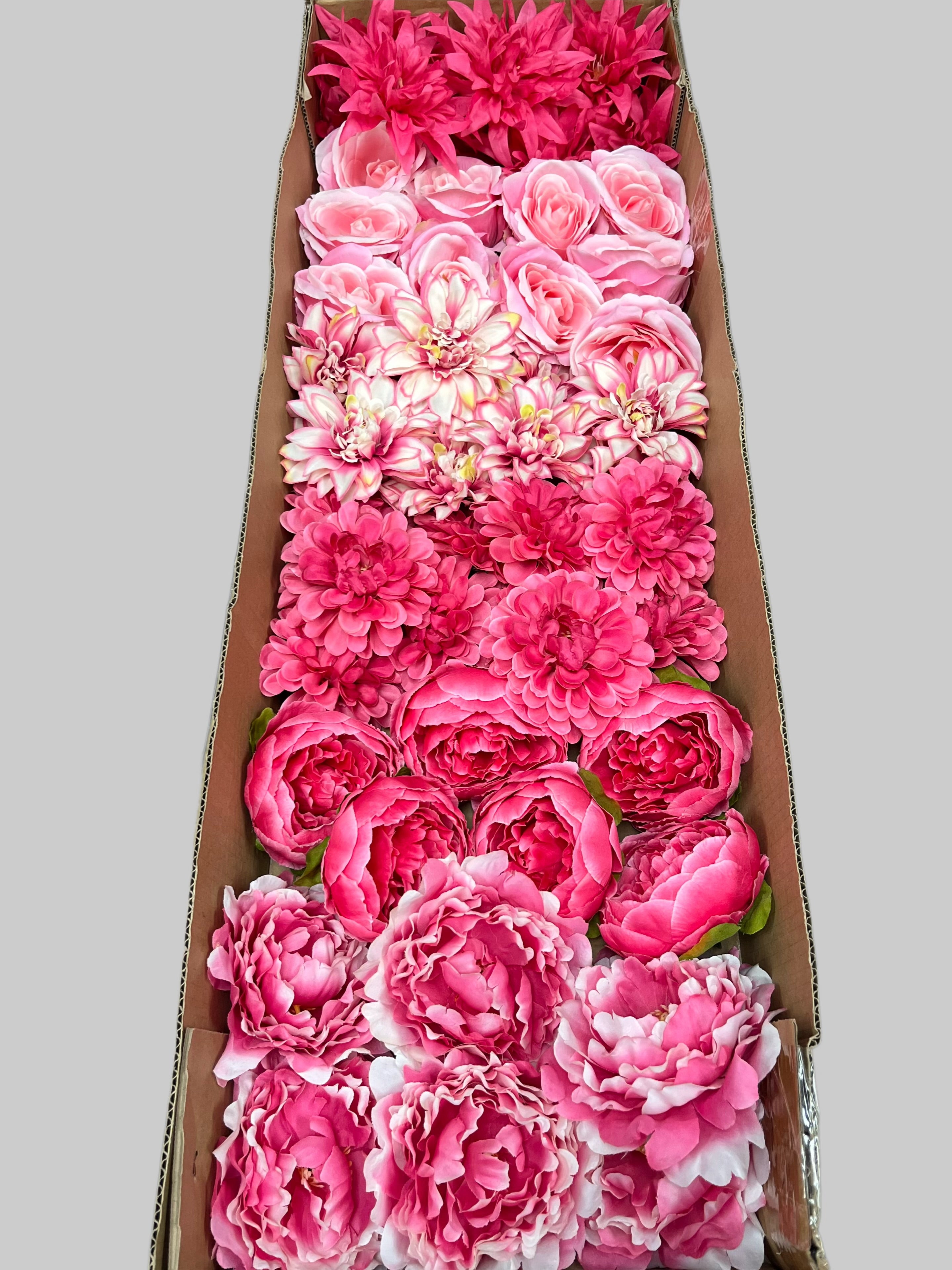 60 PCS Artificial Flower Heads (AS10), Hot Pink & Pink Mixed Flower - Roses, Peonies, Dahlias & Flame Chrysanthemums