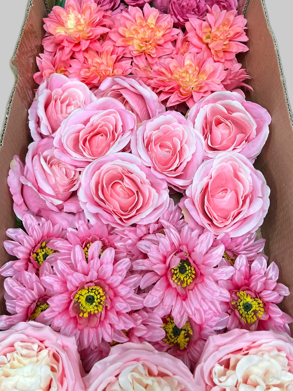 60 PCS Artificial Flower Heads (AS12), Hot Pink & Pink Mixed Flower - Roses, Peonies, Dahlias & Chrysanthemums