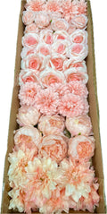 50/60 PCS All Pink Assorted Artificial Flower Heads (AP7), Peonies, Rose, Ranunculus & Dahlias
