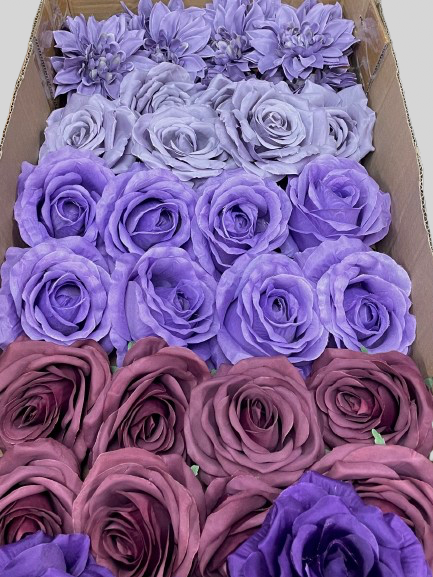 50/60 PCS All Purple Assorted Artificial Flower Heads (AZ5), Peonies, Rose & Dahlia