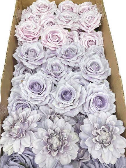 50/60 PCS All Purple Assorted Artificial Flower Heads (AZ6), Peonies, Roses & Dahlias