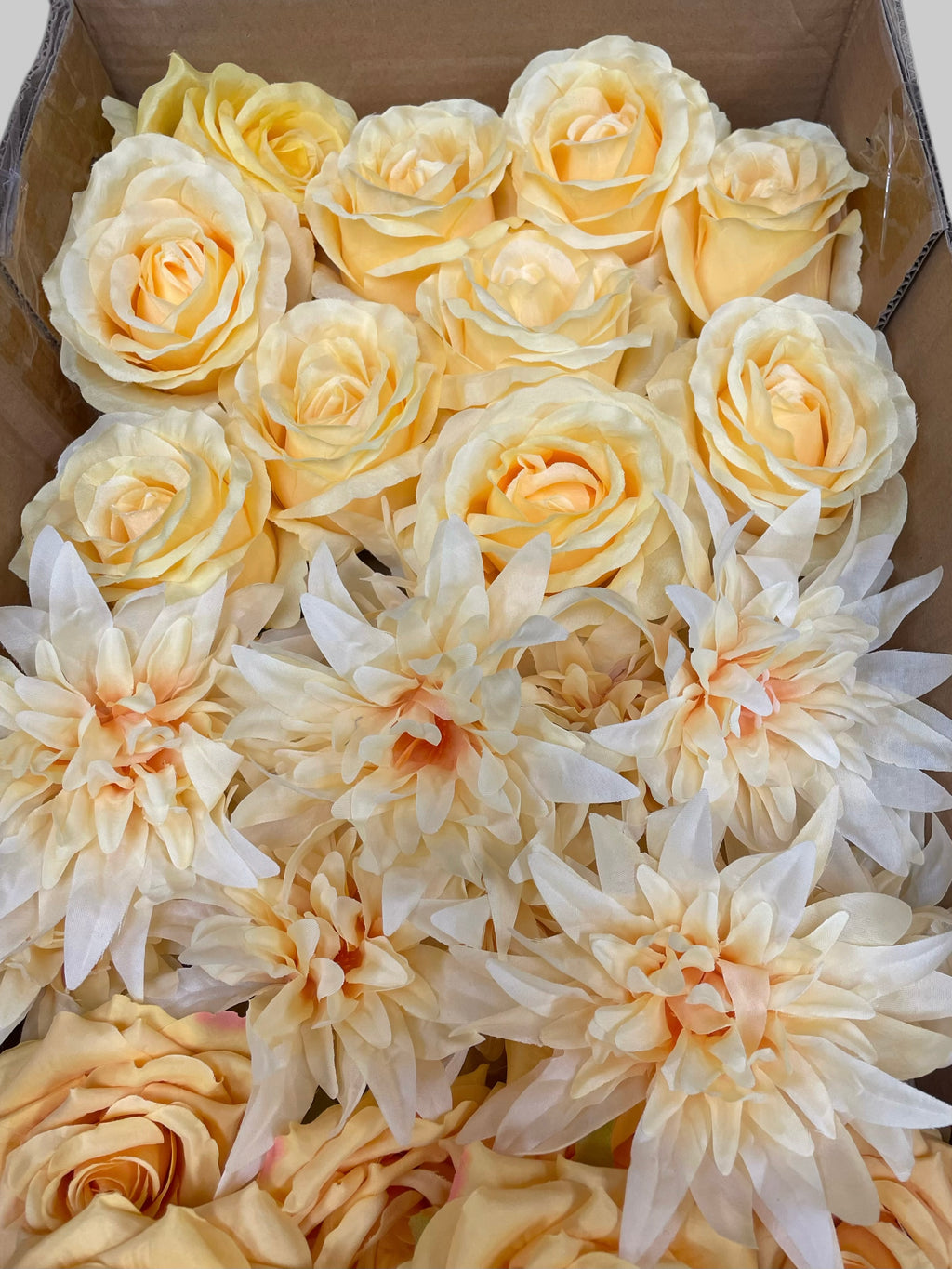 60 PCS All Yellow Assorted Artificial Flower Heads B – Roses, Peonies & Dahlias