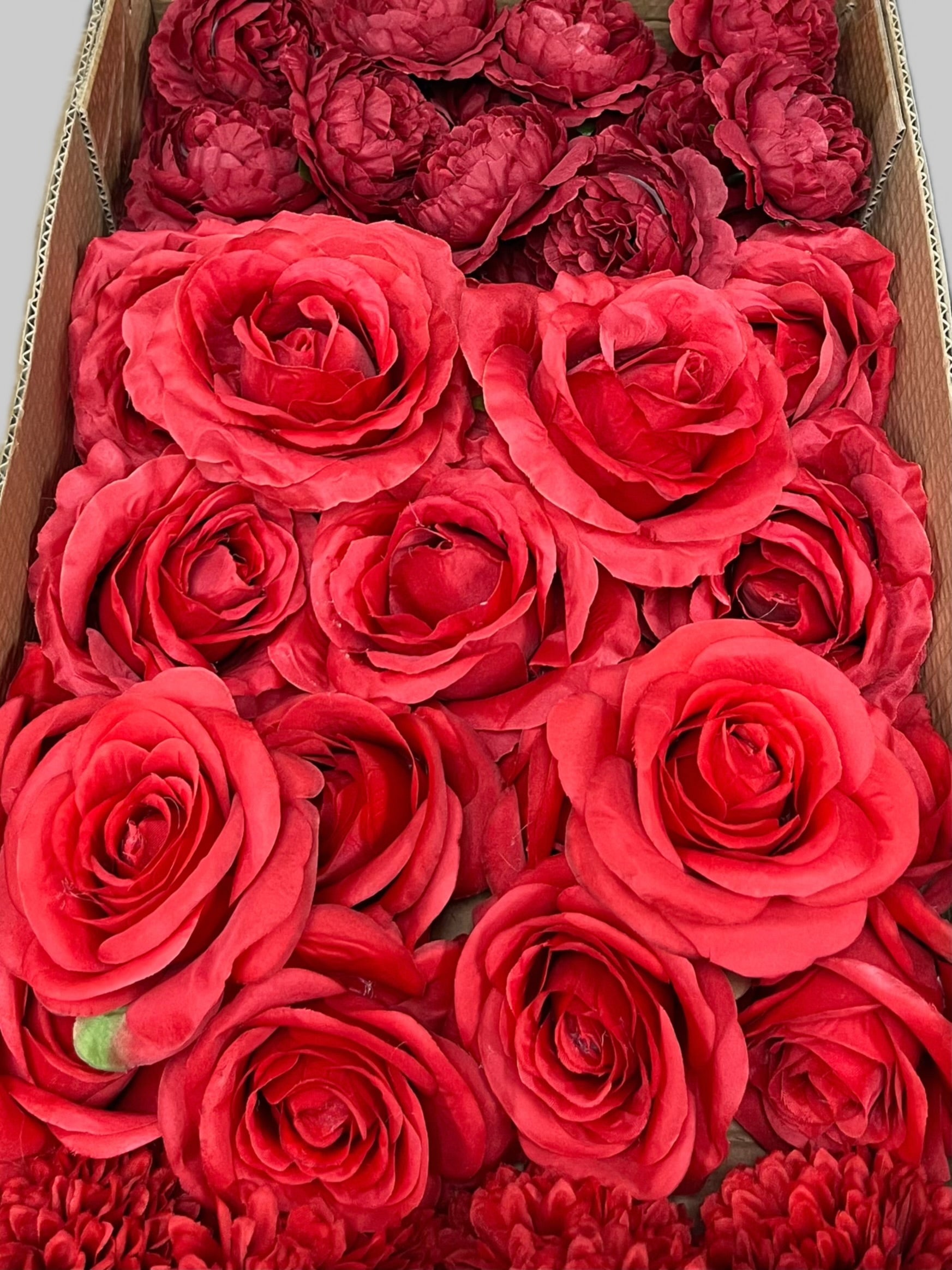 60 PCS All Red Assorted Artificial Flower Heads (AR1), Peonies, Rose, Ping Pong Mums, Ranunculus
