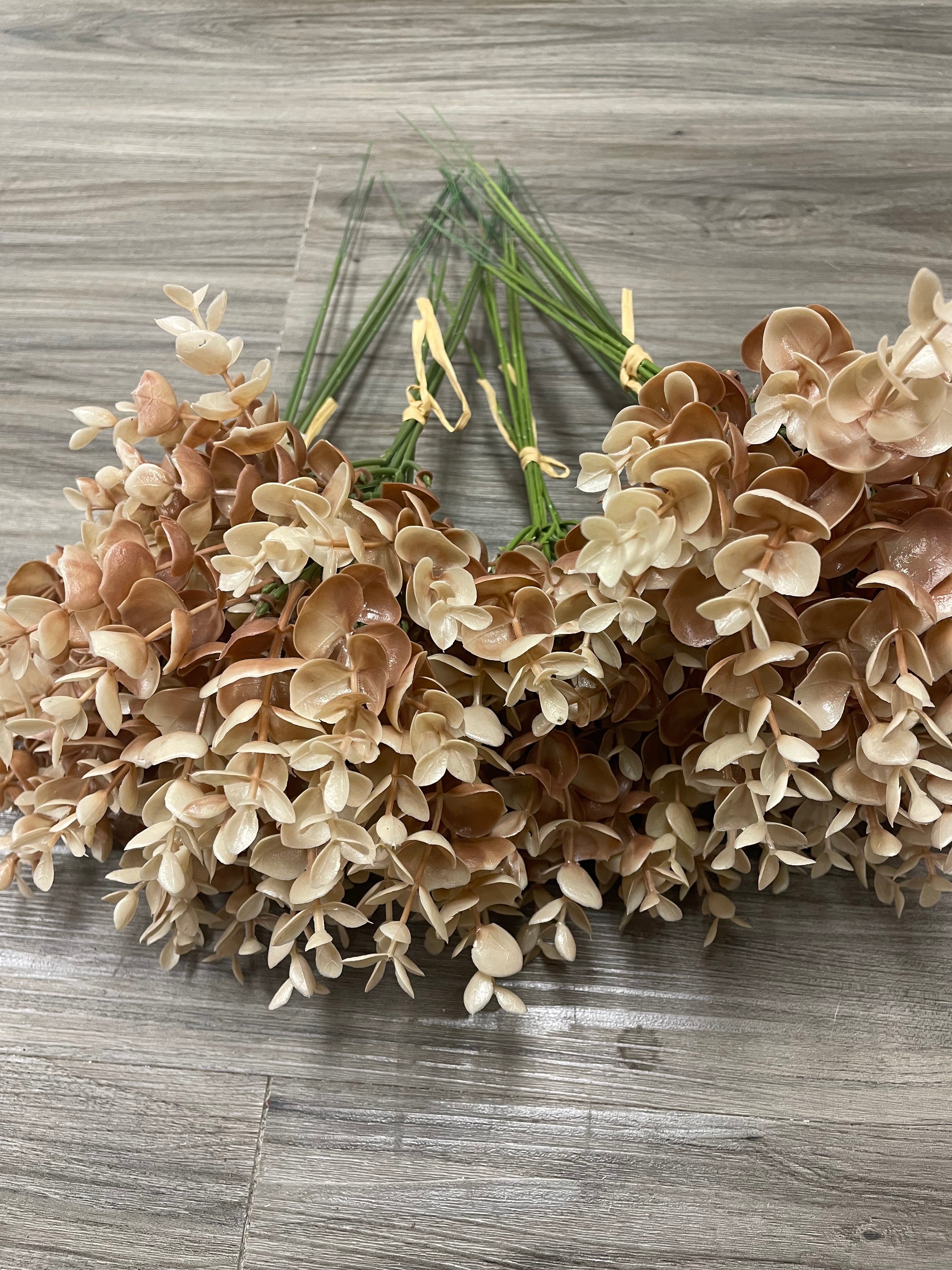 3Bunches/5Bunches Artificial Eucalyptus Stems, Warm Beige & Caramel, Wedding, Bouquet & Fall Decor (AF1)