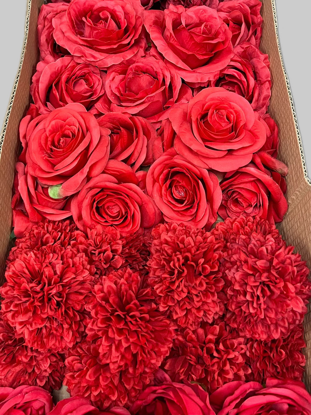 60 PCS All Red Assorted Artificial Flower Heads (AR1), Peonies, Rose, Ping Pong Mums, Ranunculus
