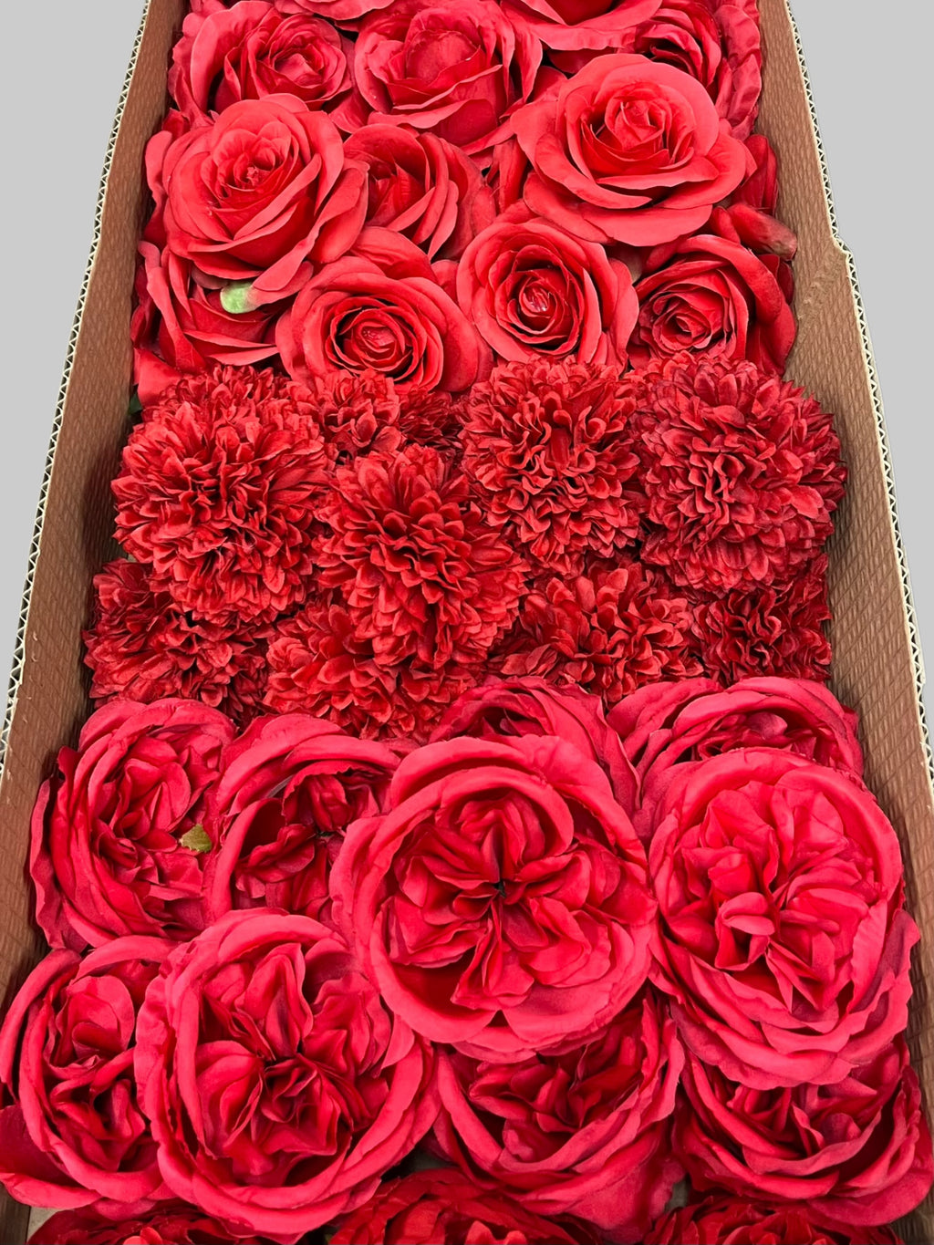 60 PCS All Red Assorted Artificial Flower Heads (AR1), Peonies, Rose, Ping Pong Mums, Ranunculus