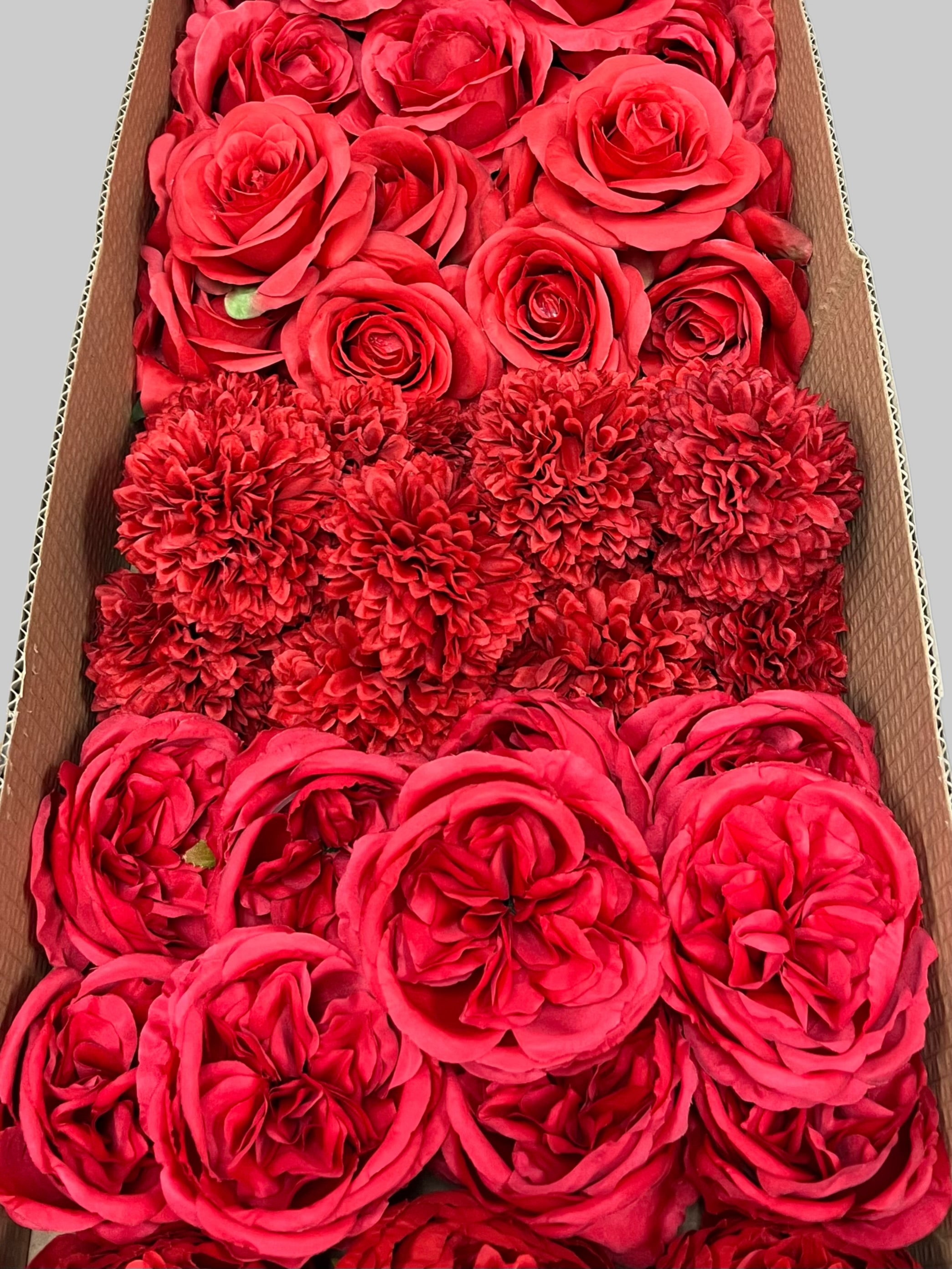 60 PCS All Red Assorted Artificial Flower Heads (AR1), Peonies, Rose, Ping Pong Mums, Ranunculus