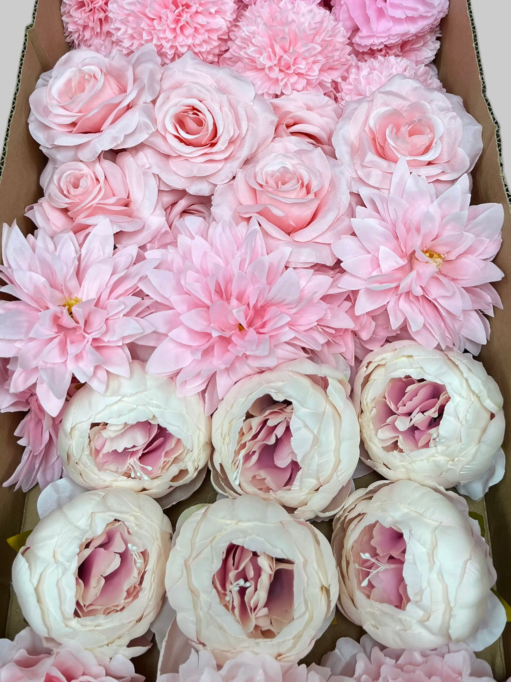 60 PCS All Pink Assorted Artificial Flower Heads (AP1AD3), Peonies, Rose, Dahlia, Carnation