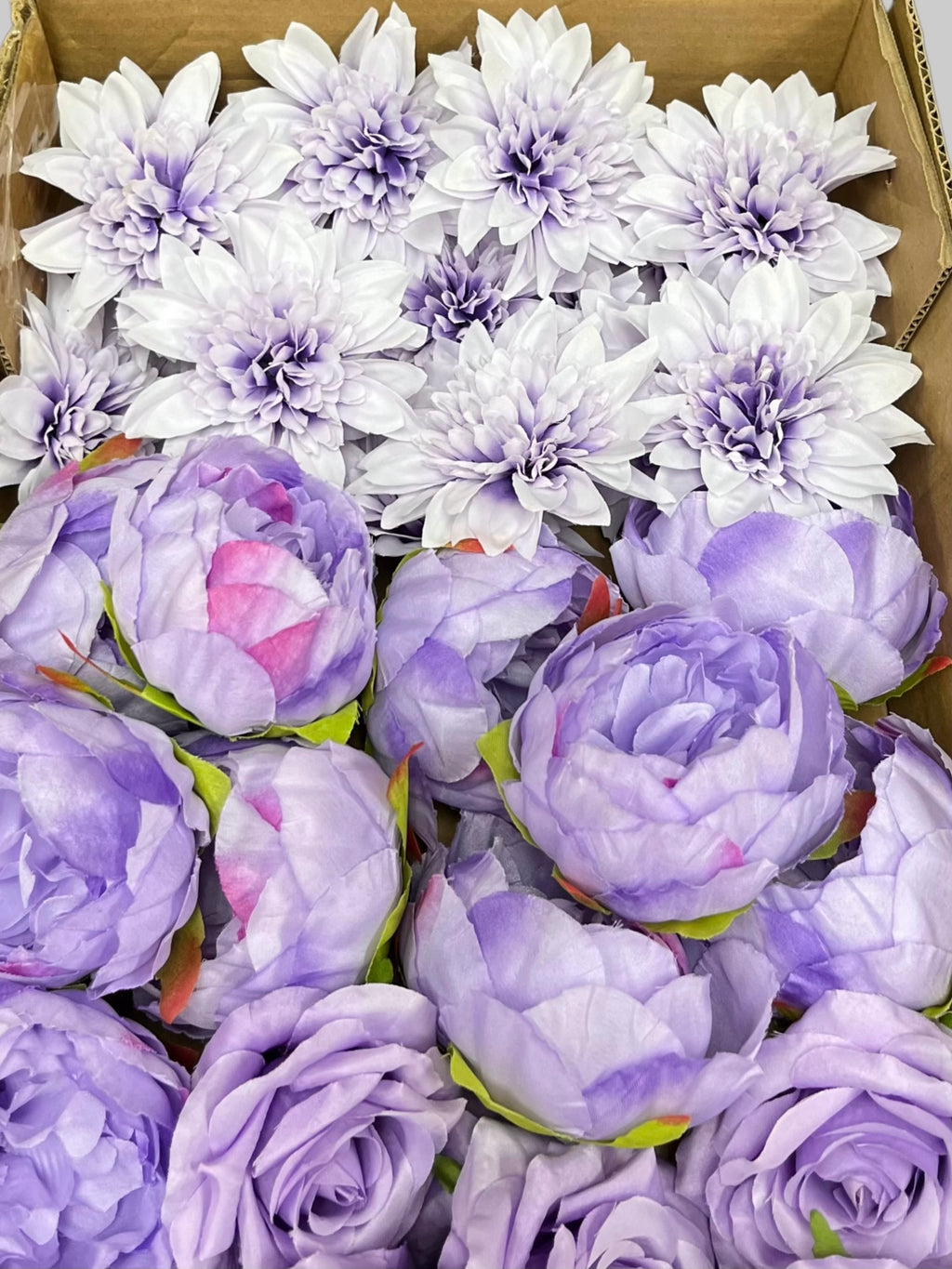60 PCS All Purple Assorted Artificial Flower Heads B – Roses, Peonies & Dahlias