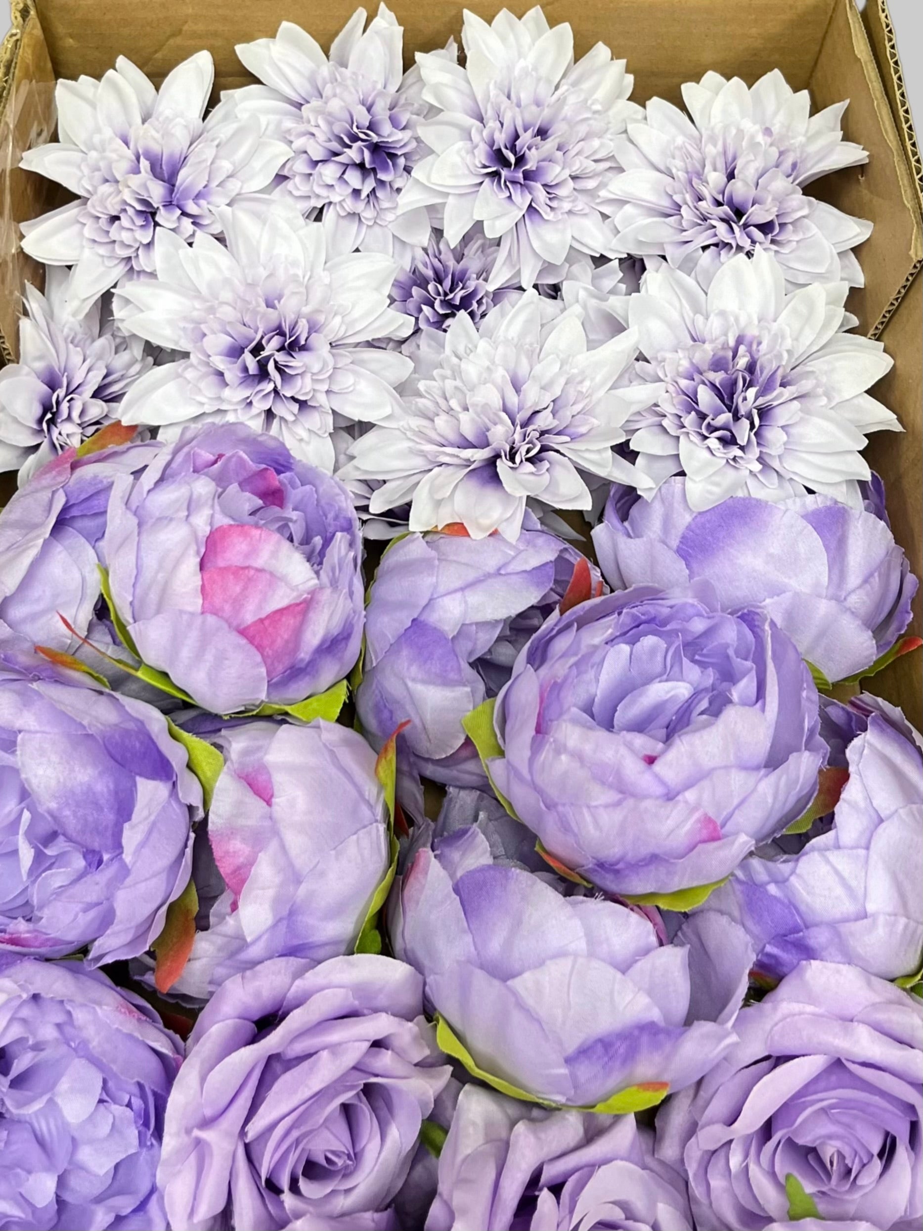 60 PCS All Purple Assorted Artificial Flower Heads B – Roses, Peonies & Dahlias