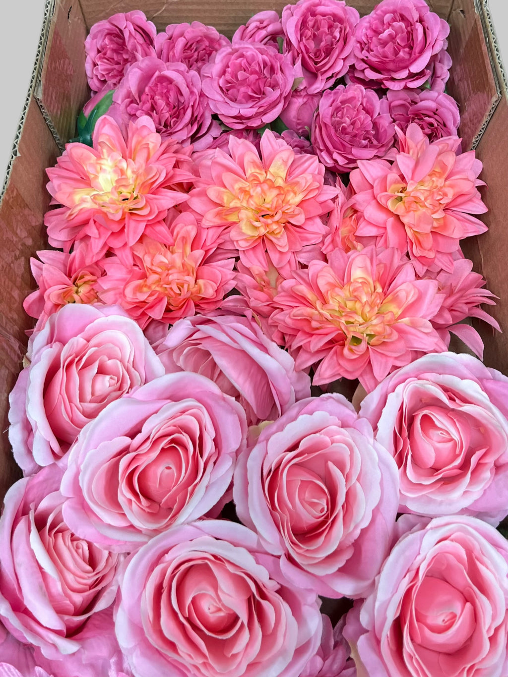 60 PCS Artificial Flower Heads (AS12), Hot Pink & Pink Mixed Flower - Roses, Peonies, Dahlias & Chrysanthemums