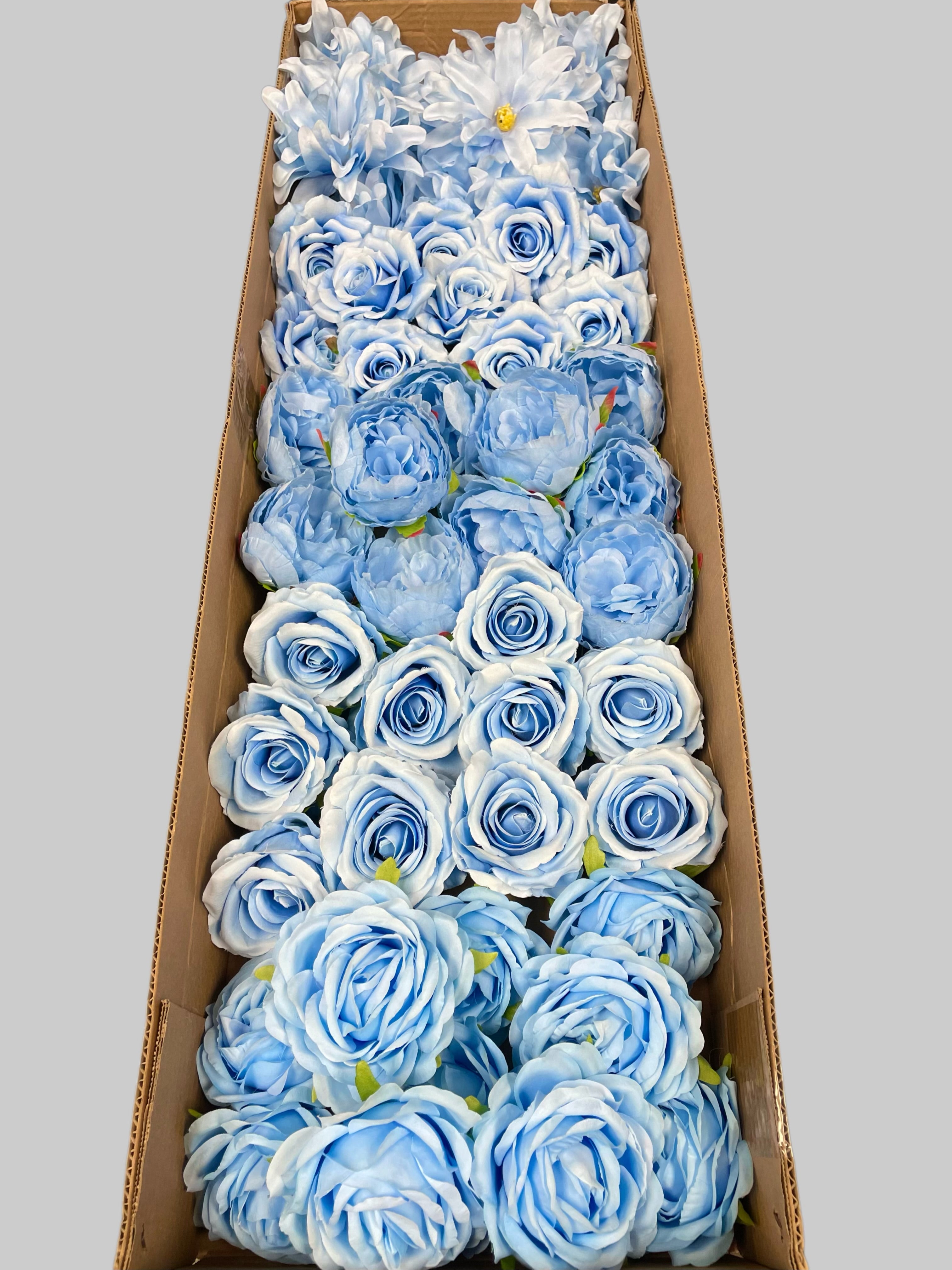 60 PCS All Light Blue  Assorted Artificial Flower Heads C – Roses, Peonies, Orchid