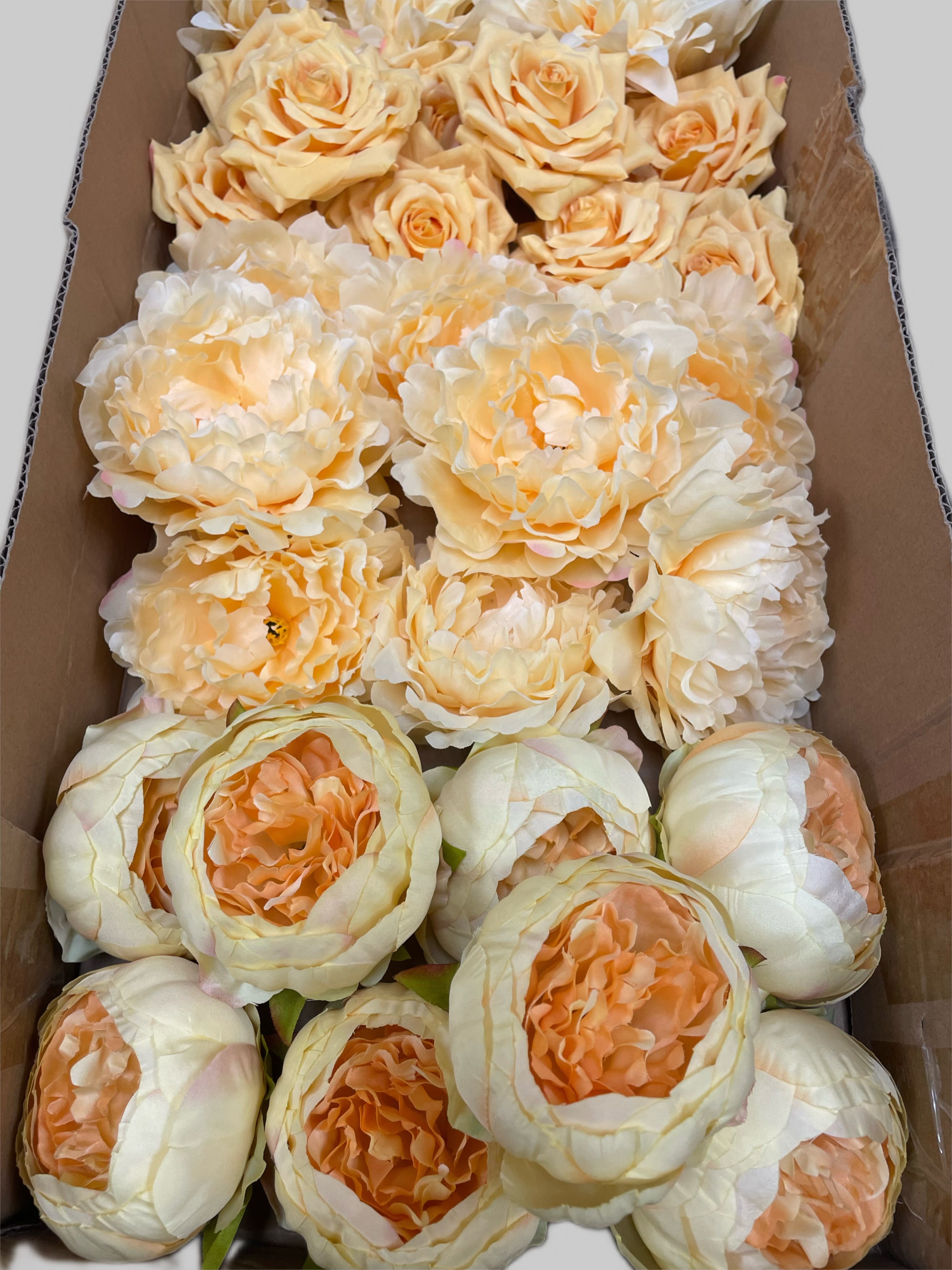 60 PCS All Yellow Assorted Artificial Flower Heads B – Roses, Peonies & Dahlias