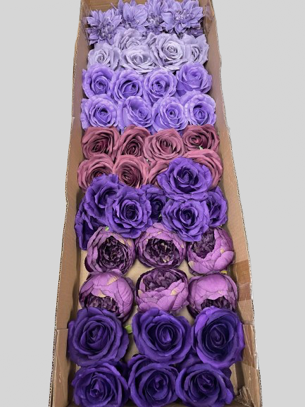 50/60 PCS All Purple Assorted Artificial Flower Heads (AZ5), Peonies, Rose & Dahlia