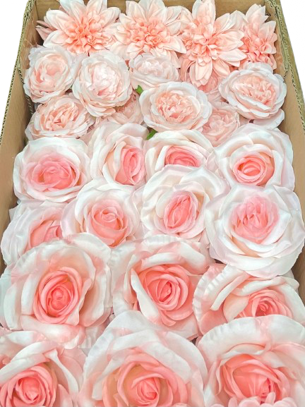 50/60 PCS All Pink Assorted Artificial Flower Heads (AP7), Peonies, Rose, Ranunculus & Dahlias