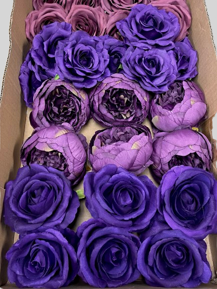 50/60 PCS All Purple Assorted Artificial Flower Heads (AZ5), Peonies, Rose & Dahlia