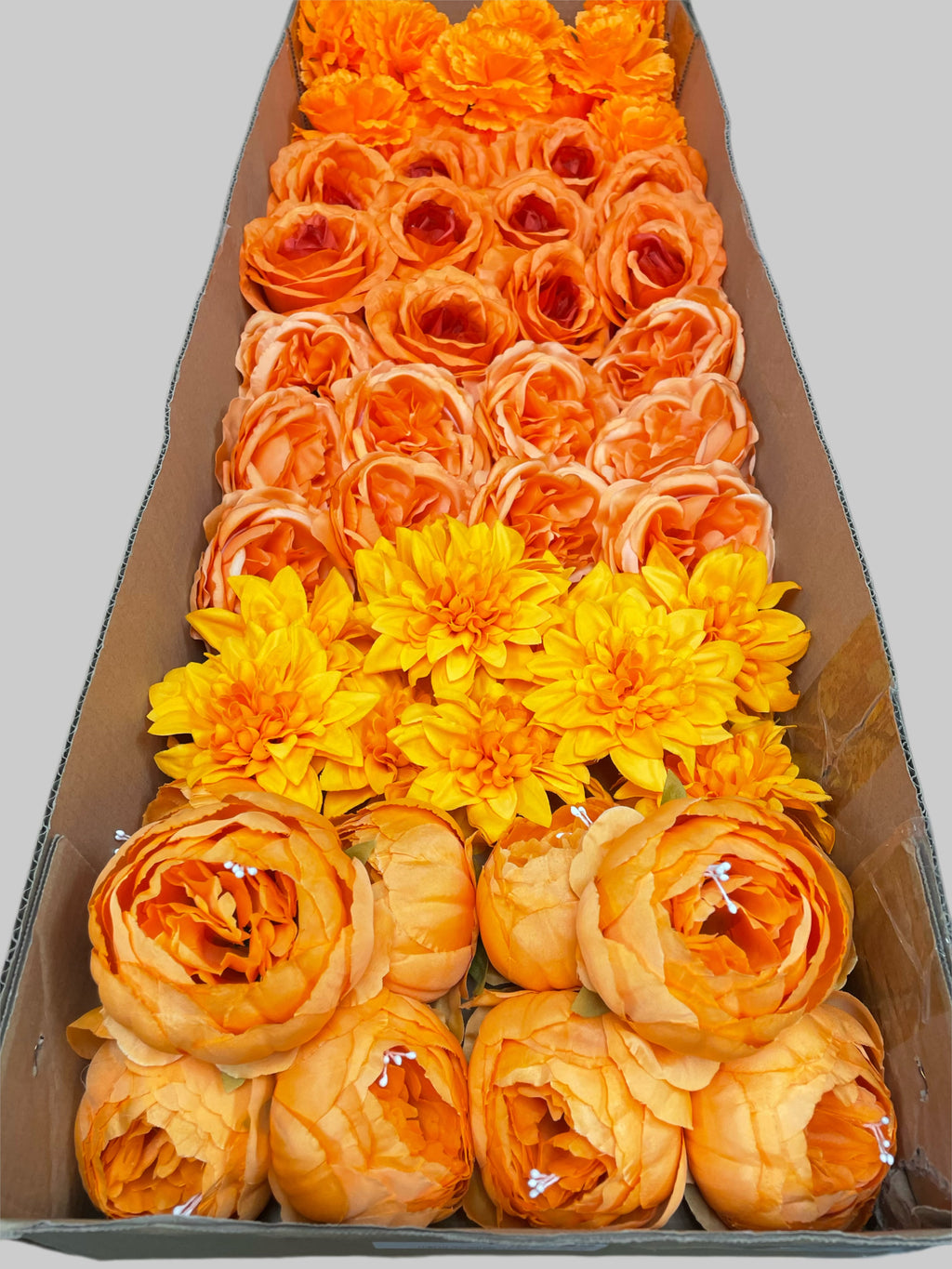 60PCS All Orange Assorted Artificial Flower Heads (AO1), Peonies, Rose, Dahlia, Carnation