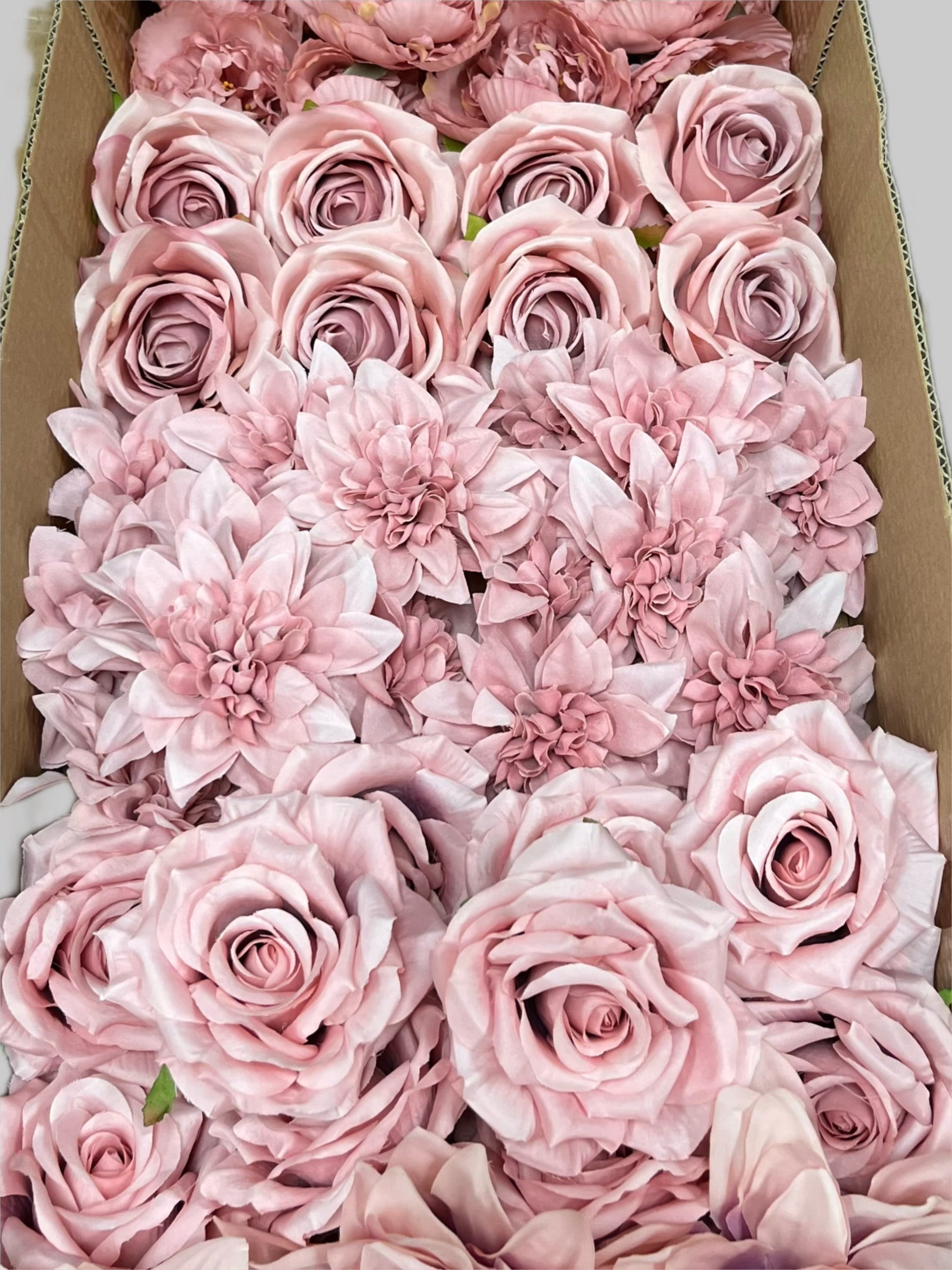 60 PCS All Dusty Blush Pink Assorted Artificial Flower Heads (AD2), Peonies, Rose & Dahlias