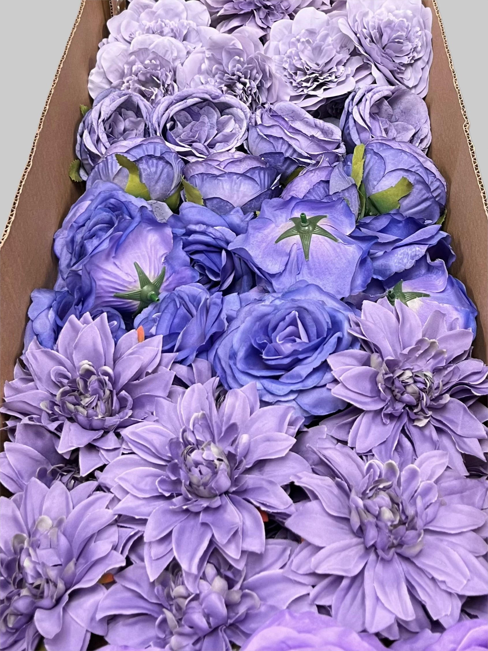 60 PCS All Purple Assorted Artificial Flower Heads C – Roses & Dahlias