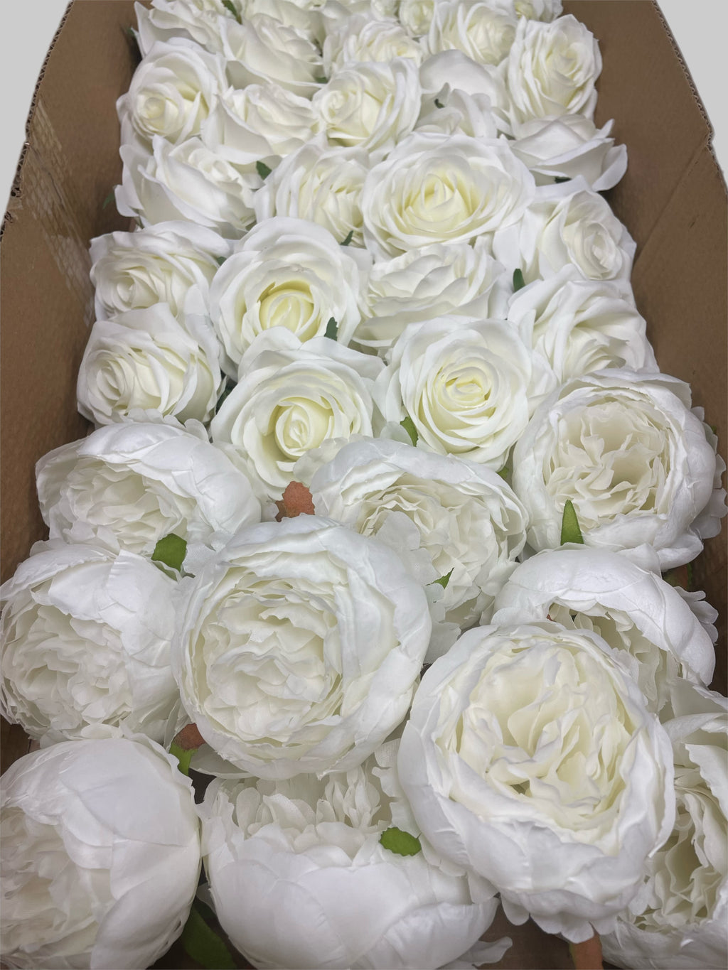 50 PCS All White Assorted Artificial Flower Heads C – Roses, Peonies