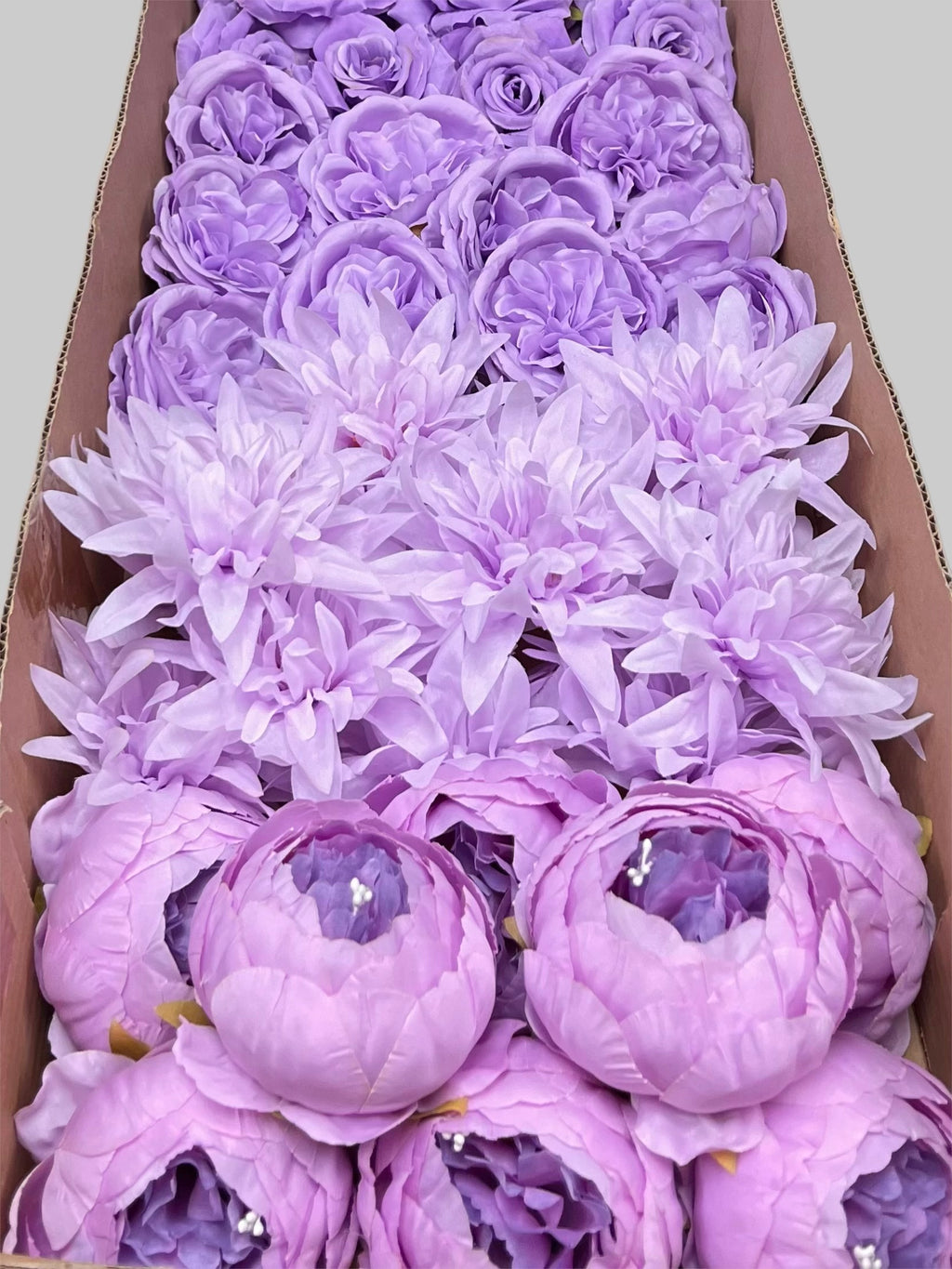 60 PCS All Purple Assorted Artificial Flower Heads A – Roses, Peonies, Flame Chrysanthemum & Ranunculus