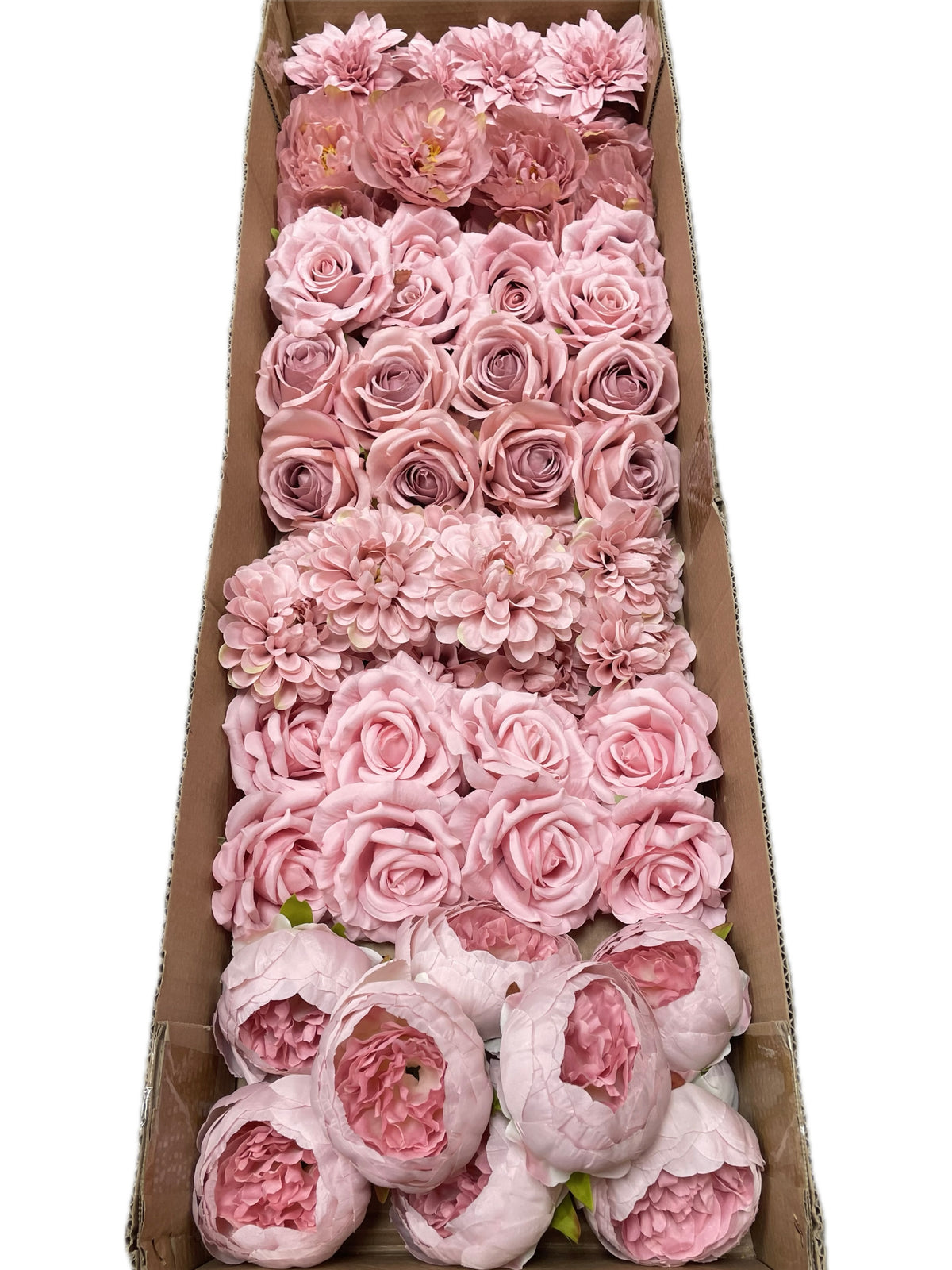 50/60 PCS All Dusty Blush Pink Assorted Artificial Flower Heads (AD4), Peonies, Roses & Dahlias