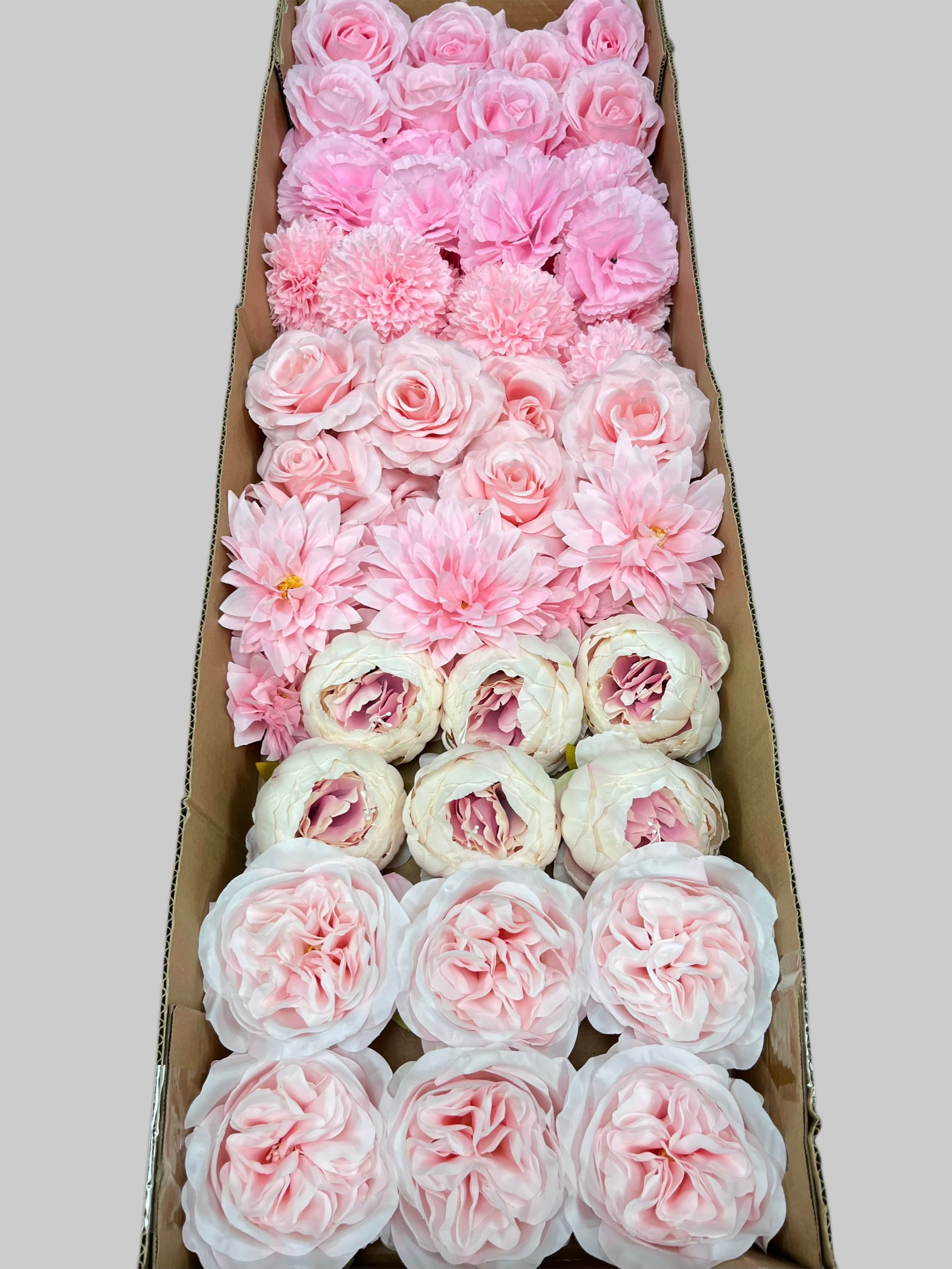 60 PCS All Pink Assorted Artificial Flower Heads (AP1AD2), Peonies, Rose, Dahlia, Carnation