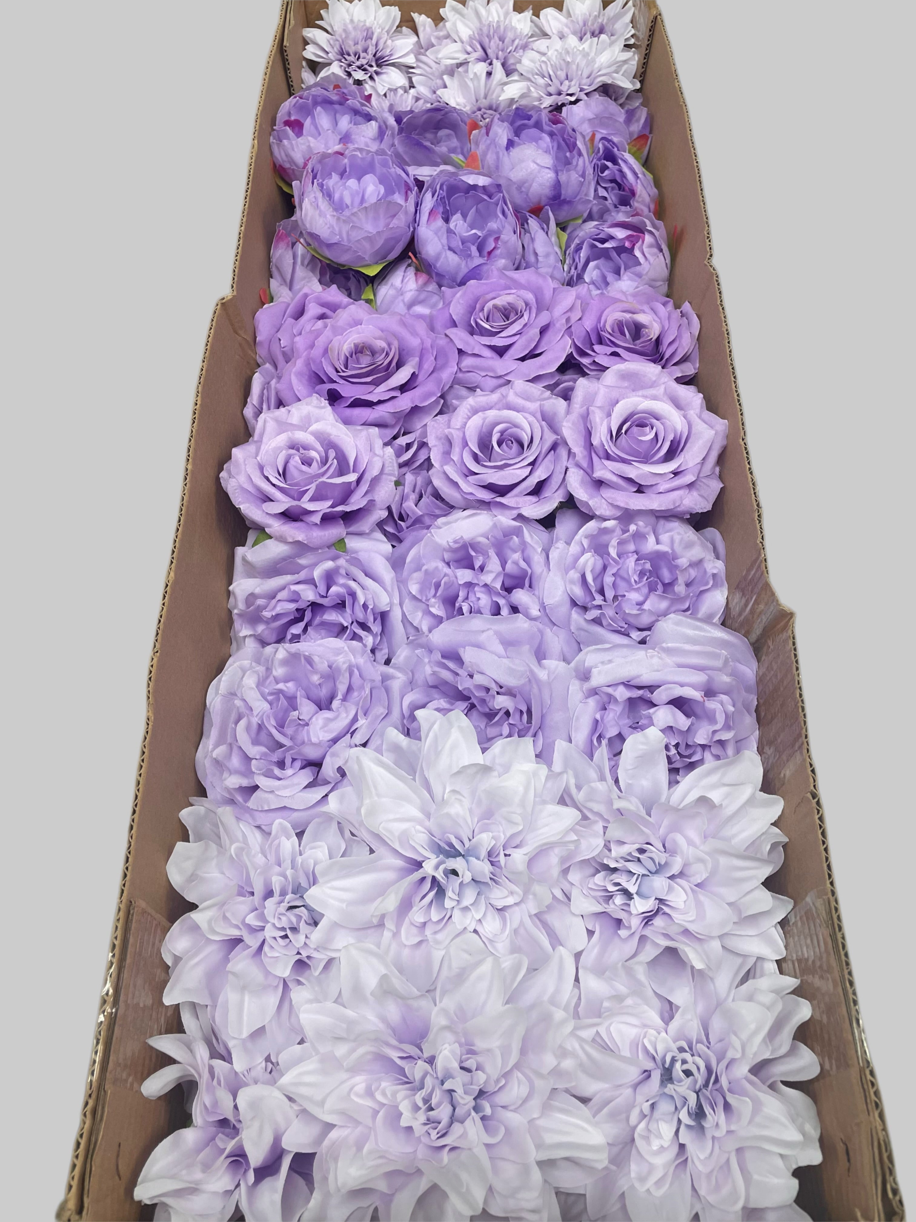 60 PCS All Lavender & Lilac Assorted Artificial Flower Heads (AZ4), Peonies, Rose & Dahlia