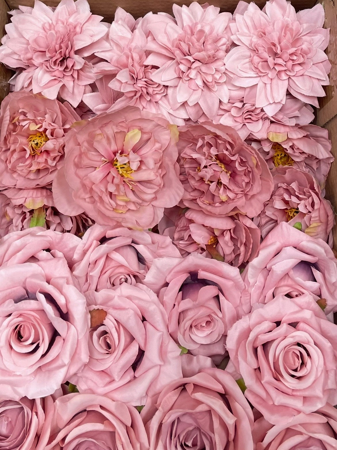 50/60 PCS All Dusty Blush Pink Assorted Artificial Flower Heads (AD4), Peonies, Roses & Dahlias