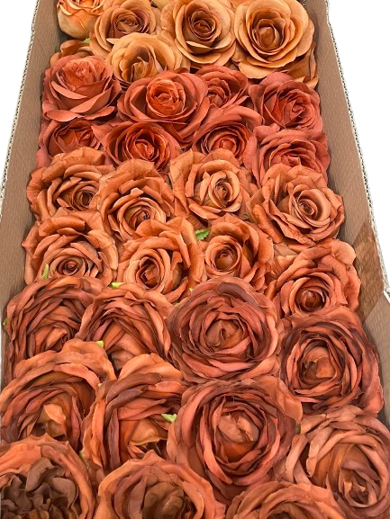 50/60 PCS Artificial Flower Heads (AT1), Terracotta, Burnt Orange, Rust Orange & Caramel Brown Mixed Colors for Wedding & DIY Decor