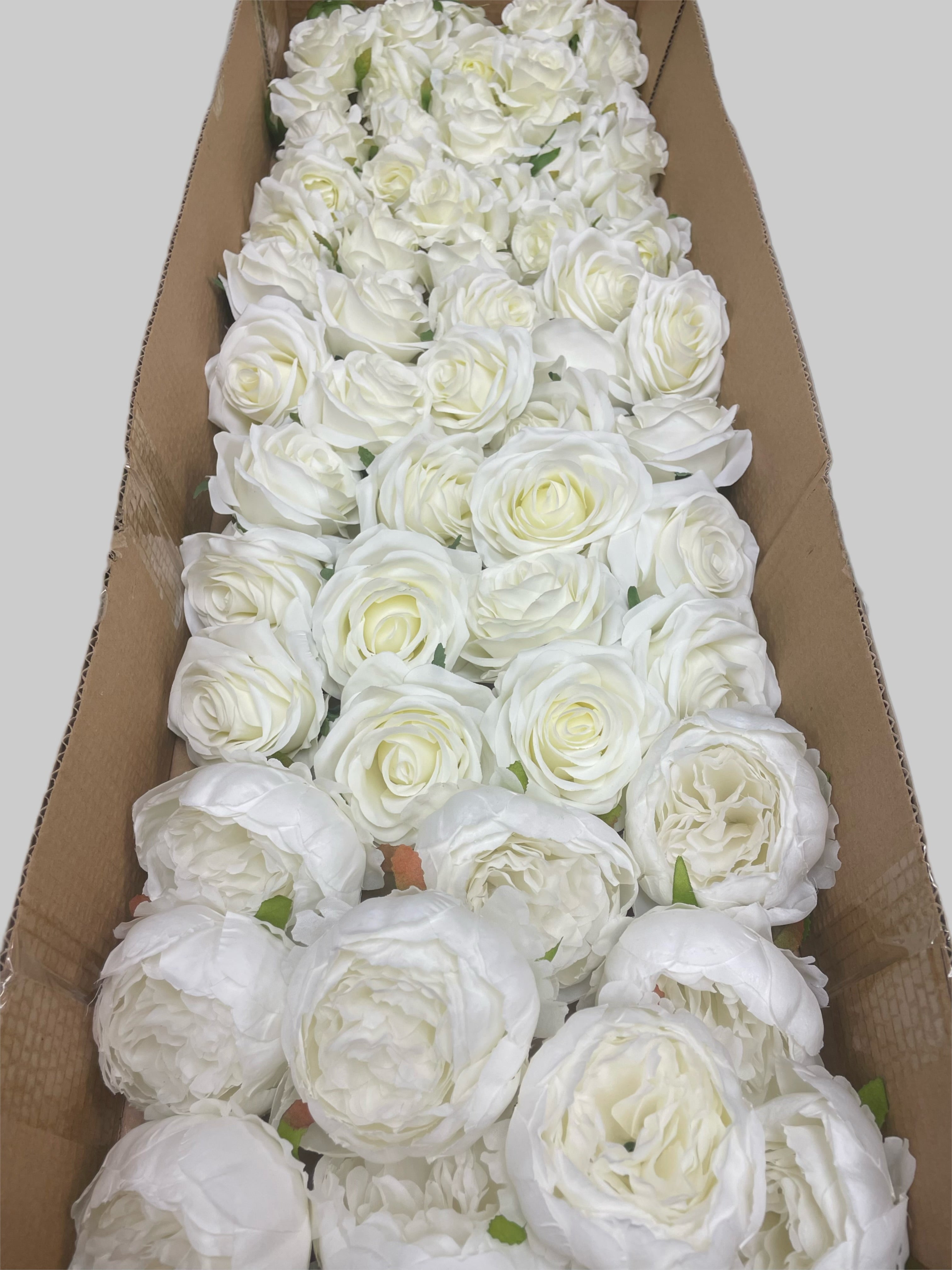 50 PCS All White Assorted Artificial Flower Heads C – Roses, Peonies