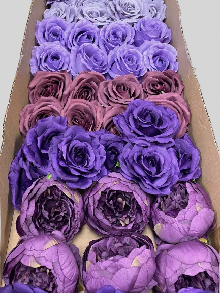 50/60 PCS All Purple Assorted Artificial Flower Heads (AZ5), Peonies, Rose & Dahlia